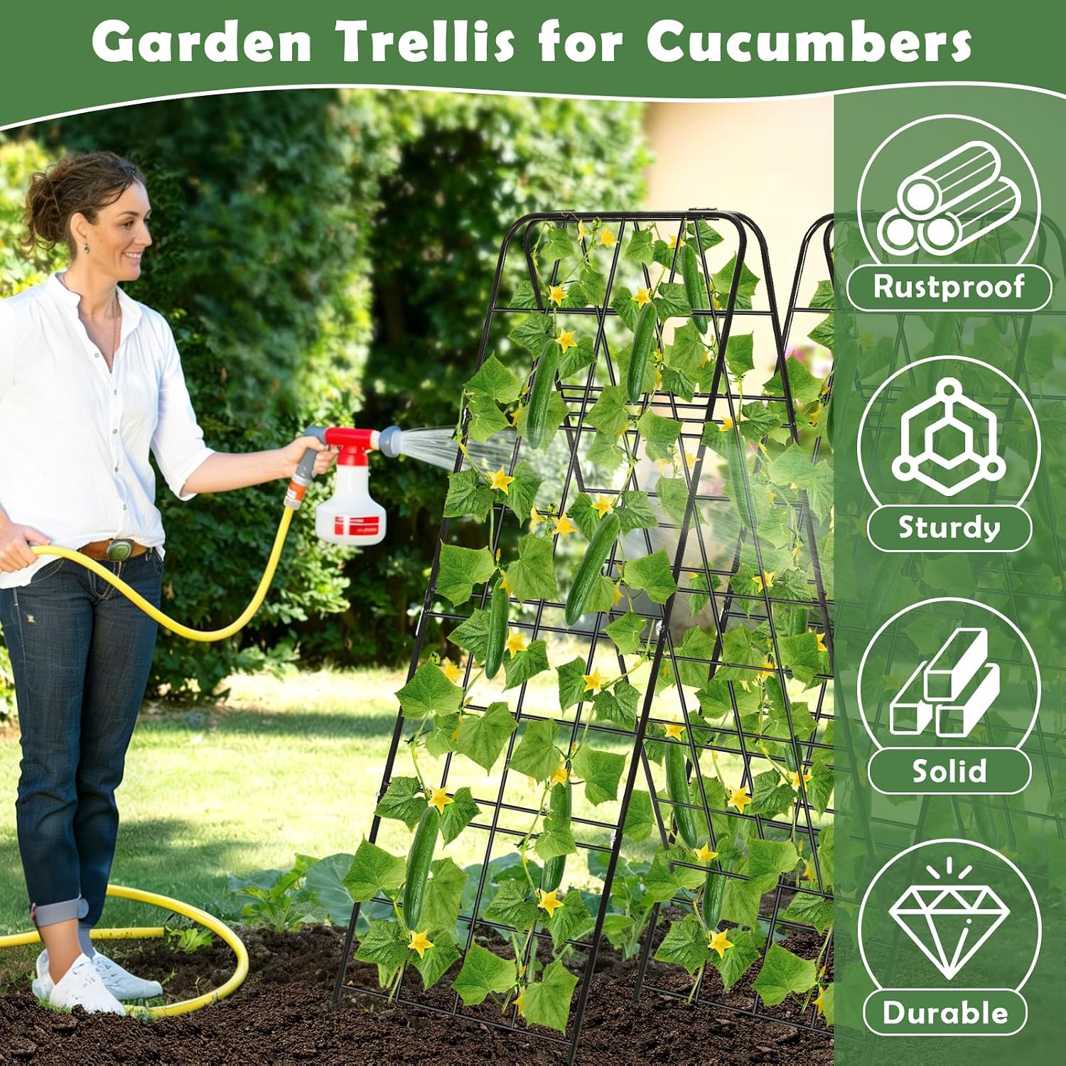 2 Pack Heavy Duty Cucumber Trellis 43.3’’x15.7’’ A-Shaped Garden Trellis | Metal Plant Support with Twist Tie and Clips