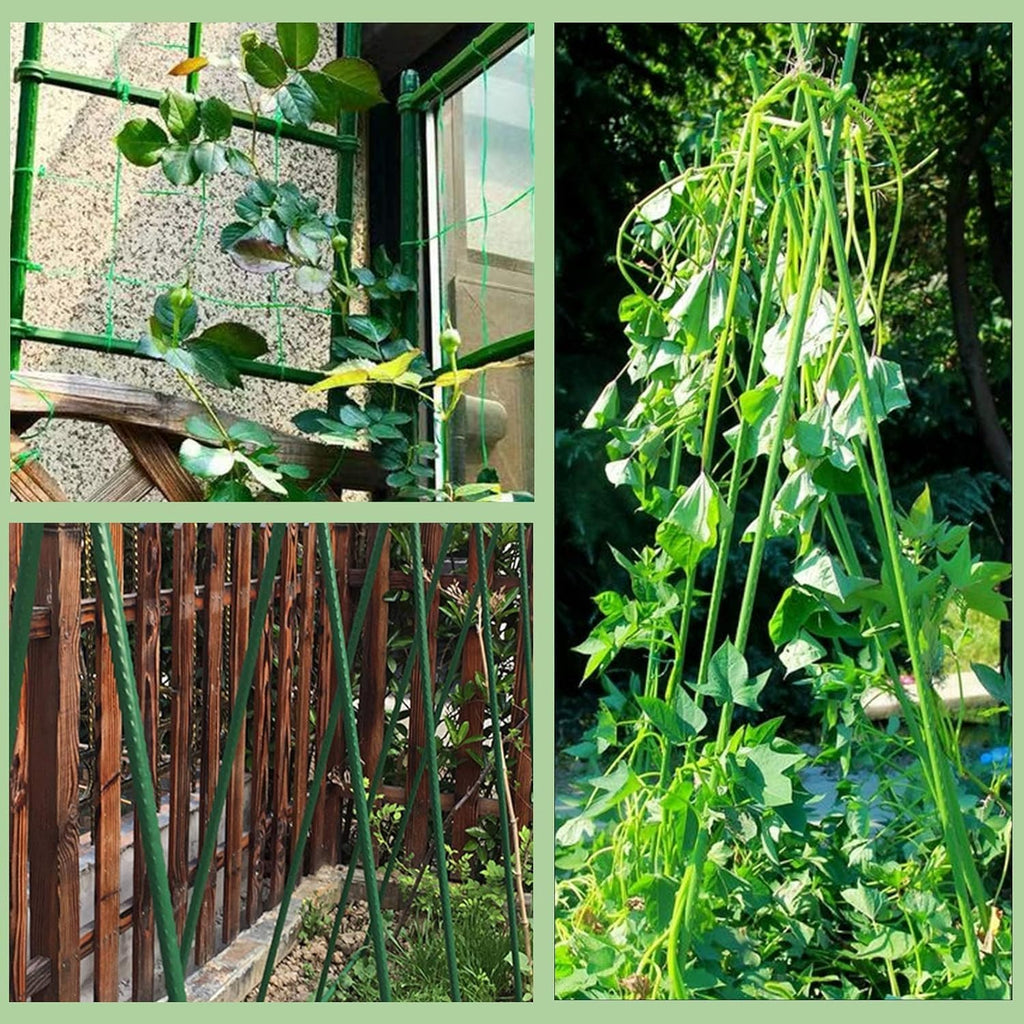 Garden Stakes 48 Inches Sturdy Green Plant Sticks 25 Pack, Metal Tomato Stakes Support, Yard Plant Support Cage for