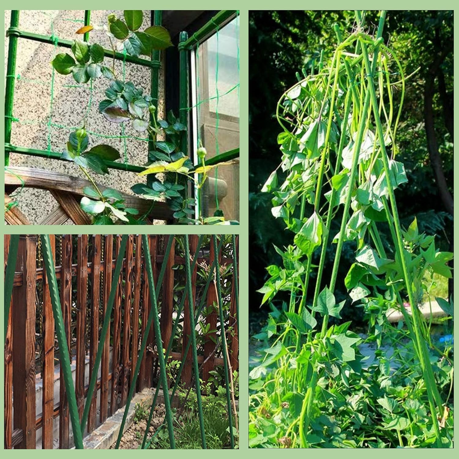 Garden Stakes 48 Inches Sturdy Green Plant Sticks 25 Pack, Metal Tomato Stakes Support, Yard Plant Support Cage for