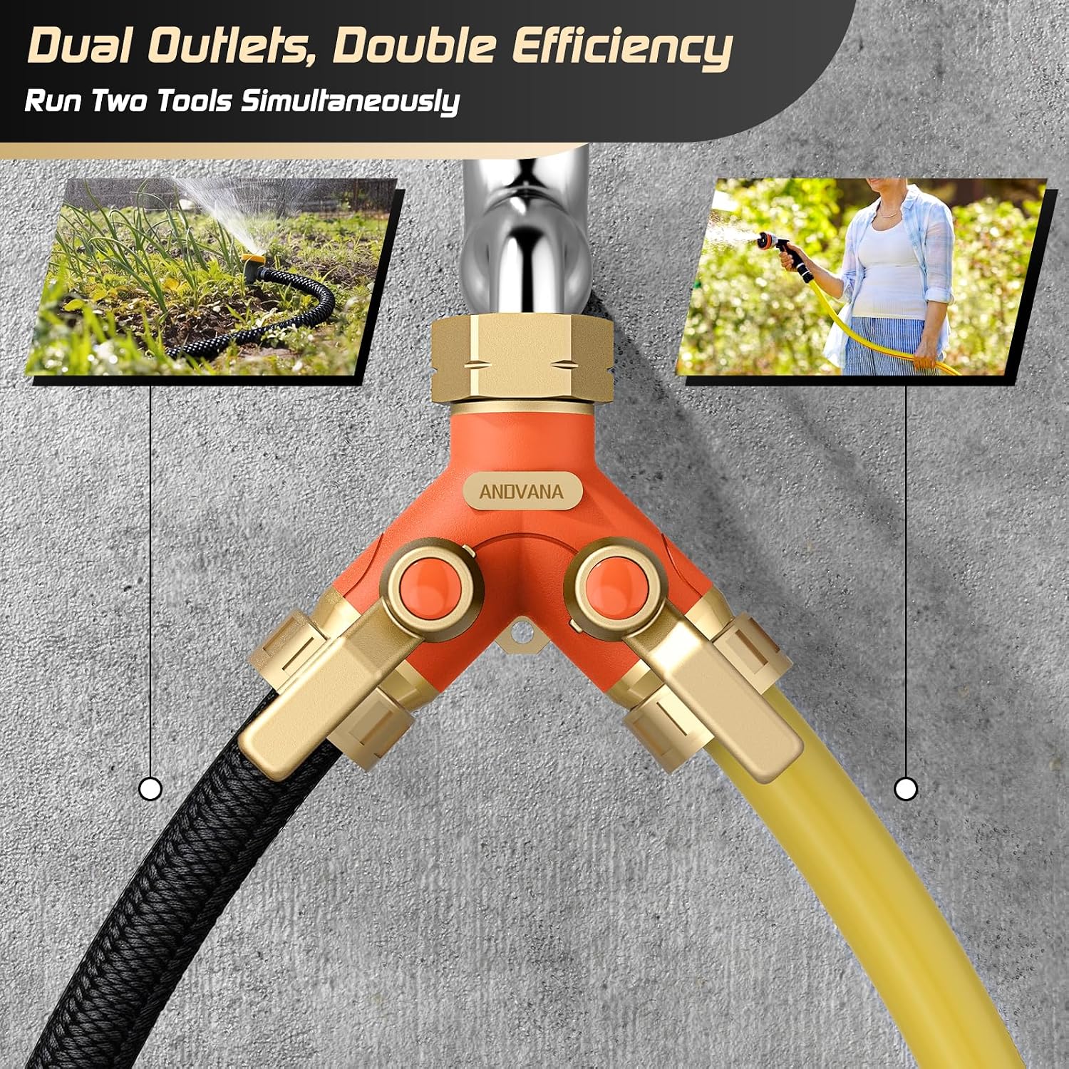 Hose Splitter 2 Way Heavy Duty, Garden Hose Splitter- Full Metal Body Y Type with Dual Shut Off Valves, 3/4" Standard