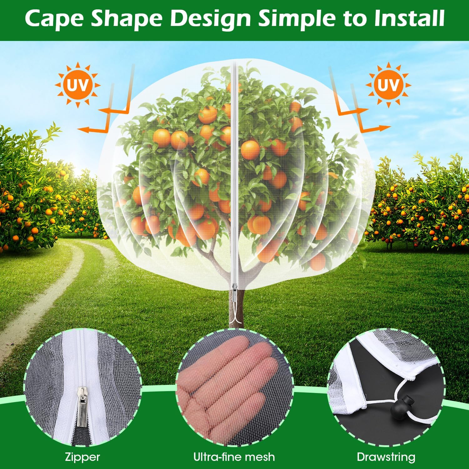 10'x10' Fruit Tree Netting Cover with Zipper and Drawstring | Ultra-Fine Mesh Garden Plant Insect Pest Net Barrier to