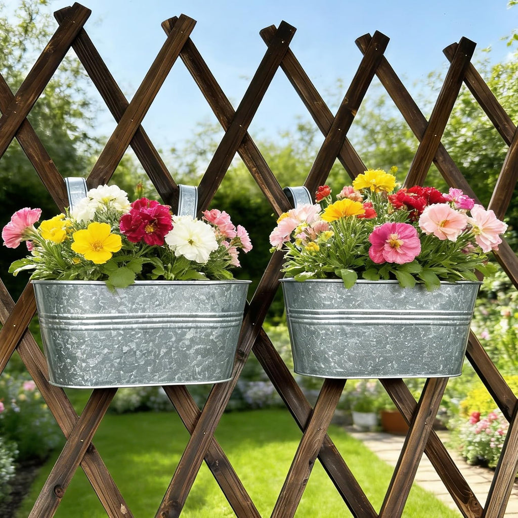 8 Pack 10" Galvanized Hanging Railing Planters with Hooks and Drainage | Rustproof, Detachable hooks, Drainage hole