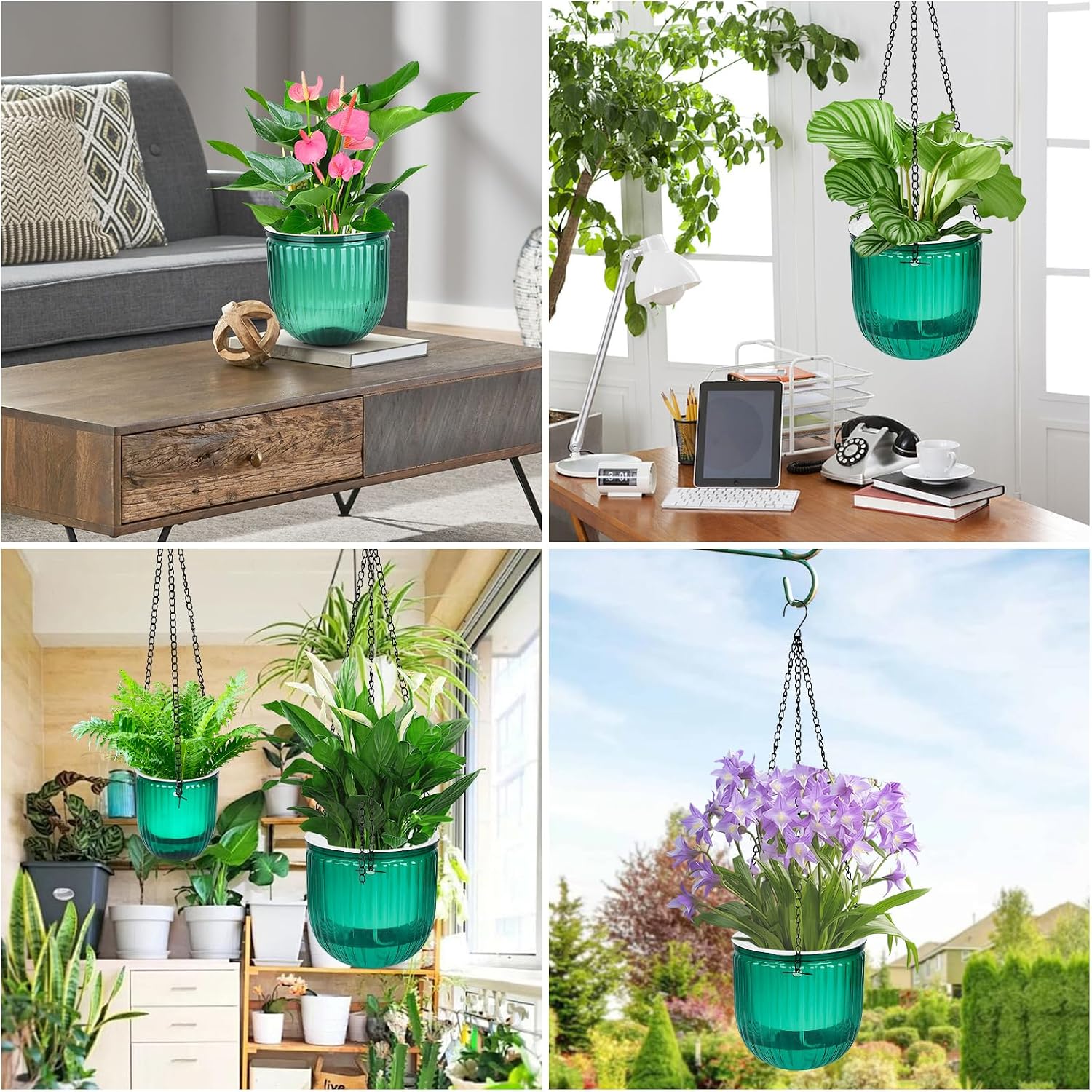 4Pcs Self Watering Hanging Planter, 6.5'' 4.5'' Hanging Plant Pots with Drainage Holes,Plastic Hanging Plant Flower