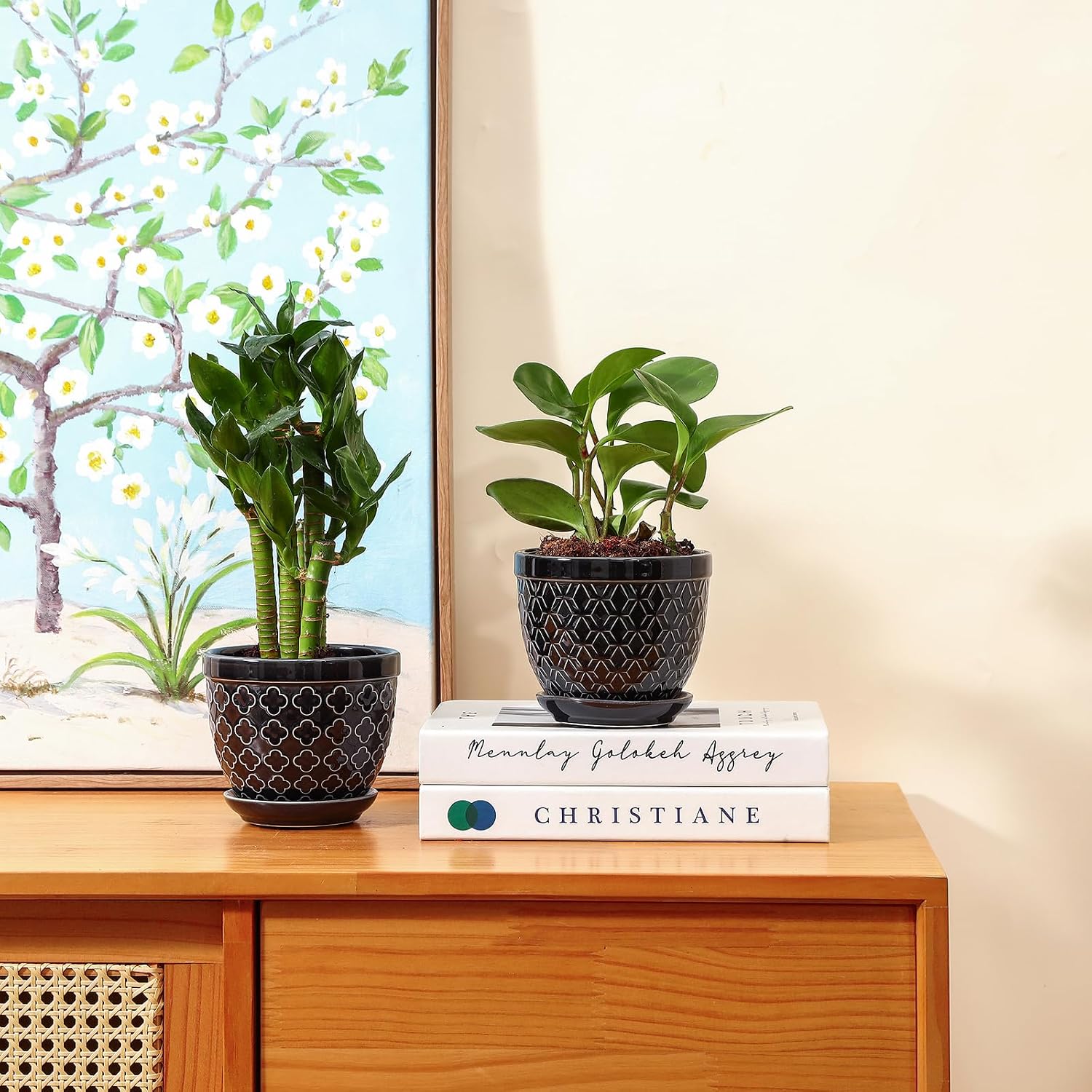 Sureasy Ceramic Plant Pots, 4.7 Inch Flower Pots for Indoor Plants, Succulent Pots with Saucer and Drainage Hole