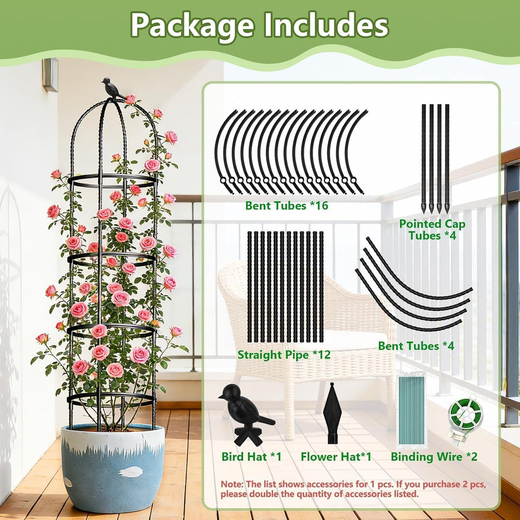 Obelisk Trellis for Garden Plants Climbing: 6ft Rustproof Metal Pipe with Plastic Coated - Potted Plant Climber Support