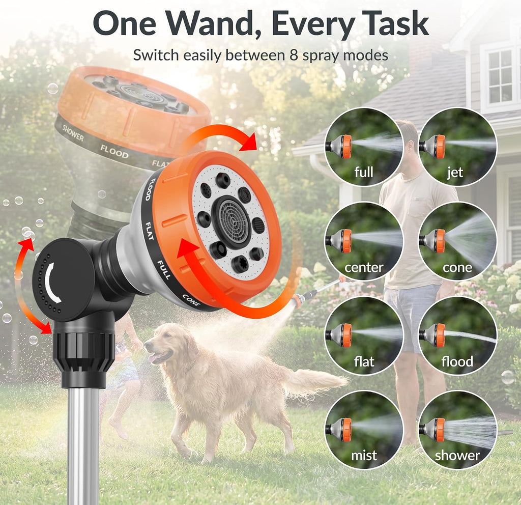 Giraffe Tools Garden Hose 5/8", 25ft Watering Wand Set | Water Hose Heavy Duty, Flexible, Lightweight Hybrid Hose with