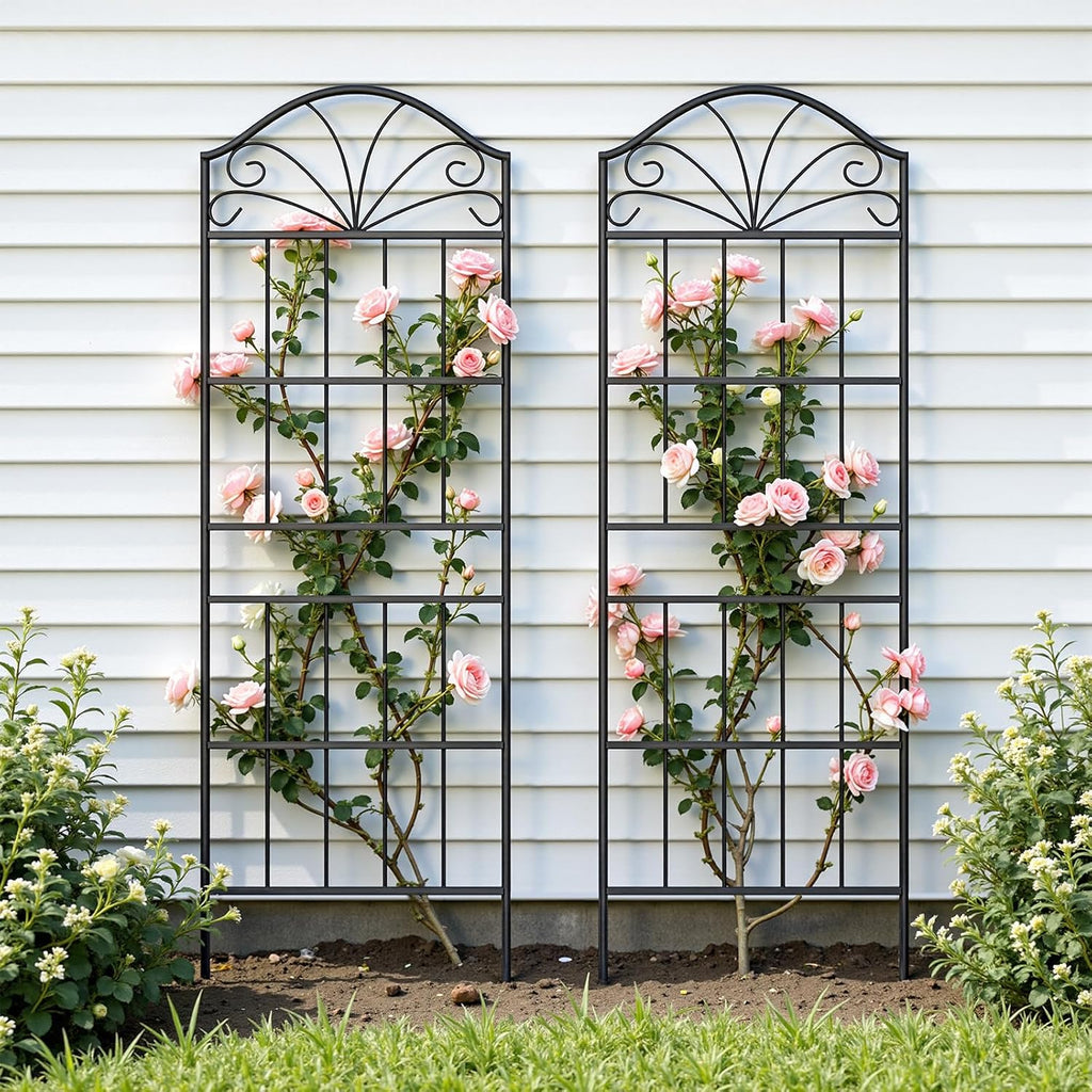 VOXOR Metal Trellis for Climbing Plants Outdoor, 60 * 19.7 Inch Tall Garden Trellis with Black Rustproof Coating