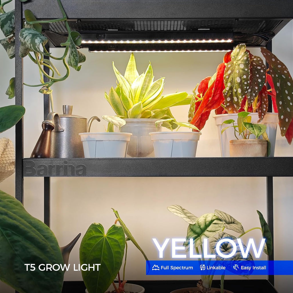 Barrina Grow Lights for Indoor Plant, T5 1FT Full Spectrum, Yellow, 4 Packs | Black Cover LED Grow Light Strips