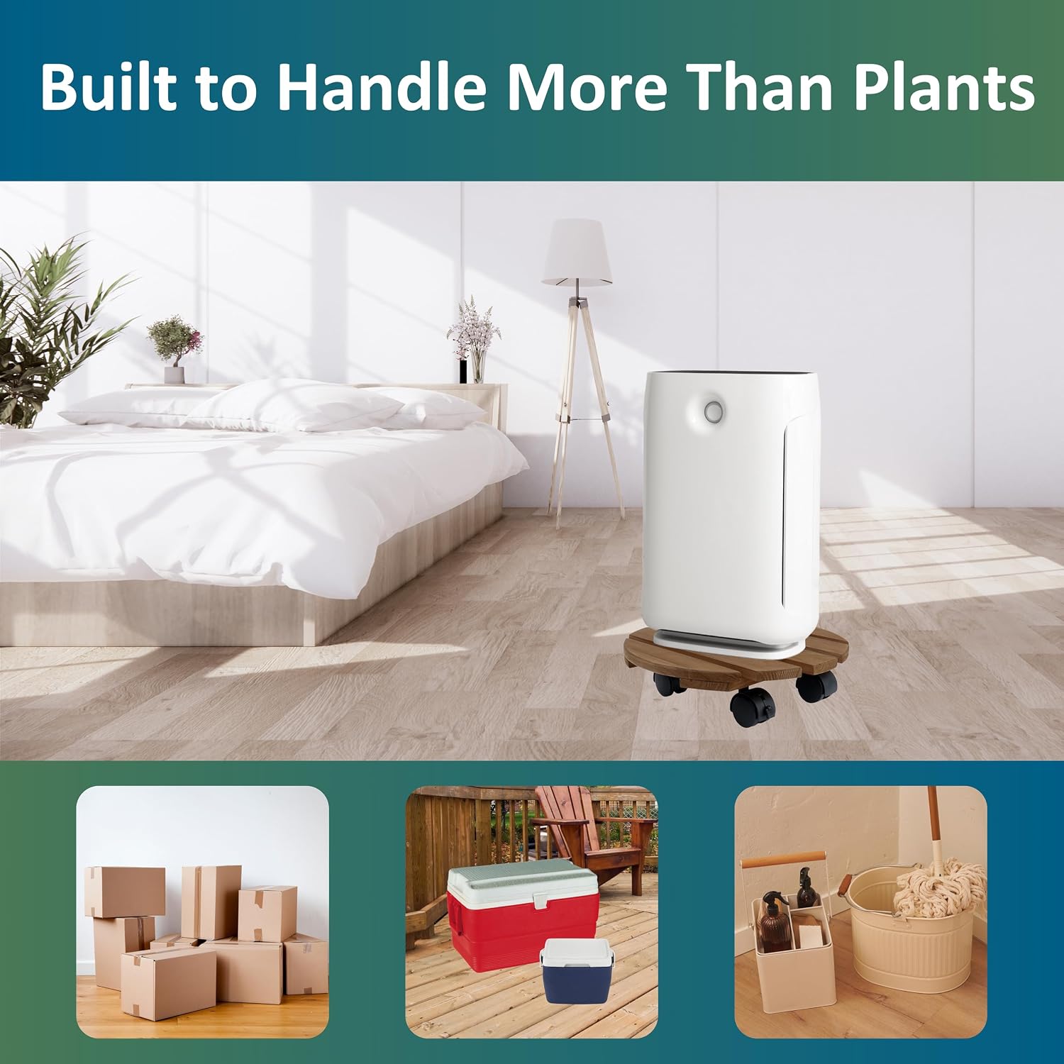 Fir Wood 12" Plant Caddy, 2 Pack, with Heavy Duty Wheels, 110 Lbs Capacity Dolly with 360-Degree Lockable Wheels for
