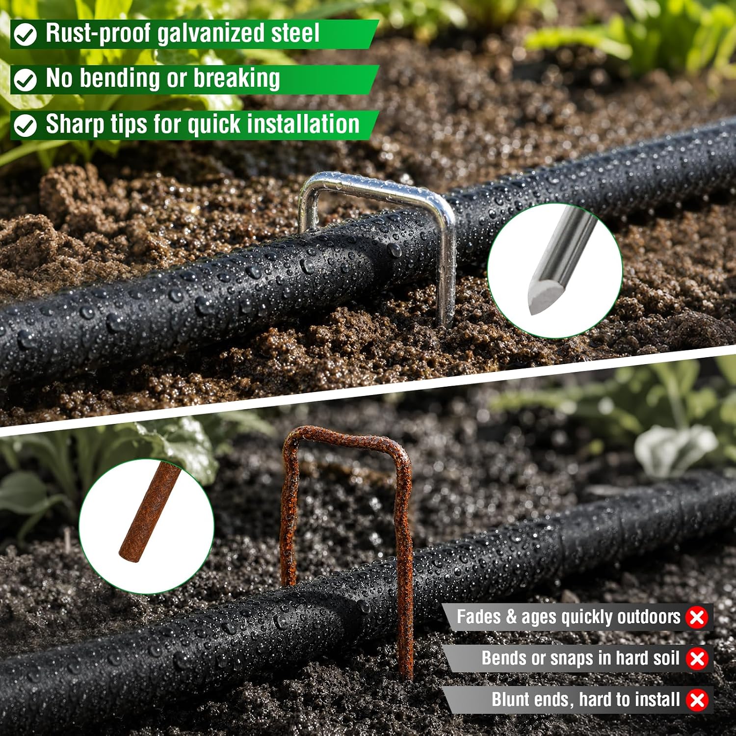 MIXC 200 Pack 6 Inch Landscape Staples for Lawn Yard | 11 Gauge, Galvanized Steel, U Shaped, Anti-rust Coating, Garden