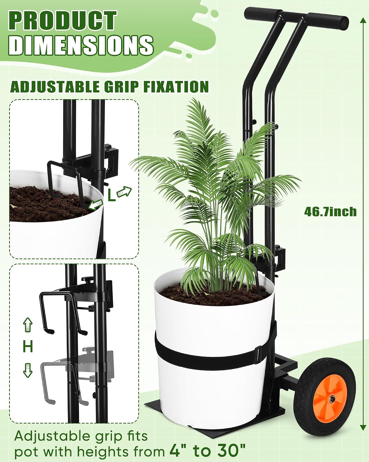 Plant Caddy with Wheels, 260LBS Capacity Rolling Plant Dolly Pot Mover | Adjustable Grabbing Arm, Suction Cup & Strap