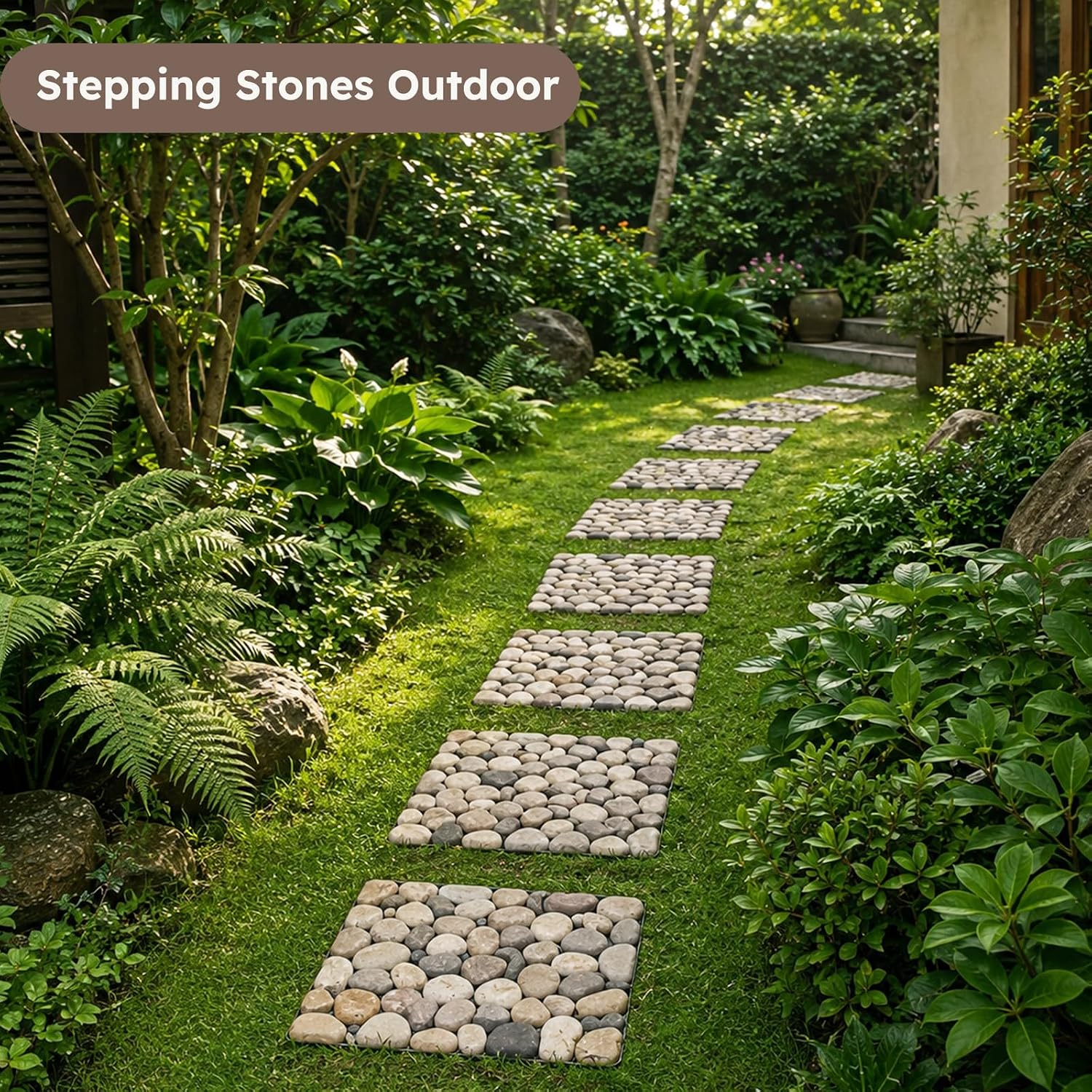 Natural Stepping Stones Deck Tiles for Outdoor River Rock 4 Sheets | Interlocking Square Pavers Landscaping, Sliced