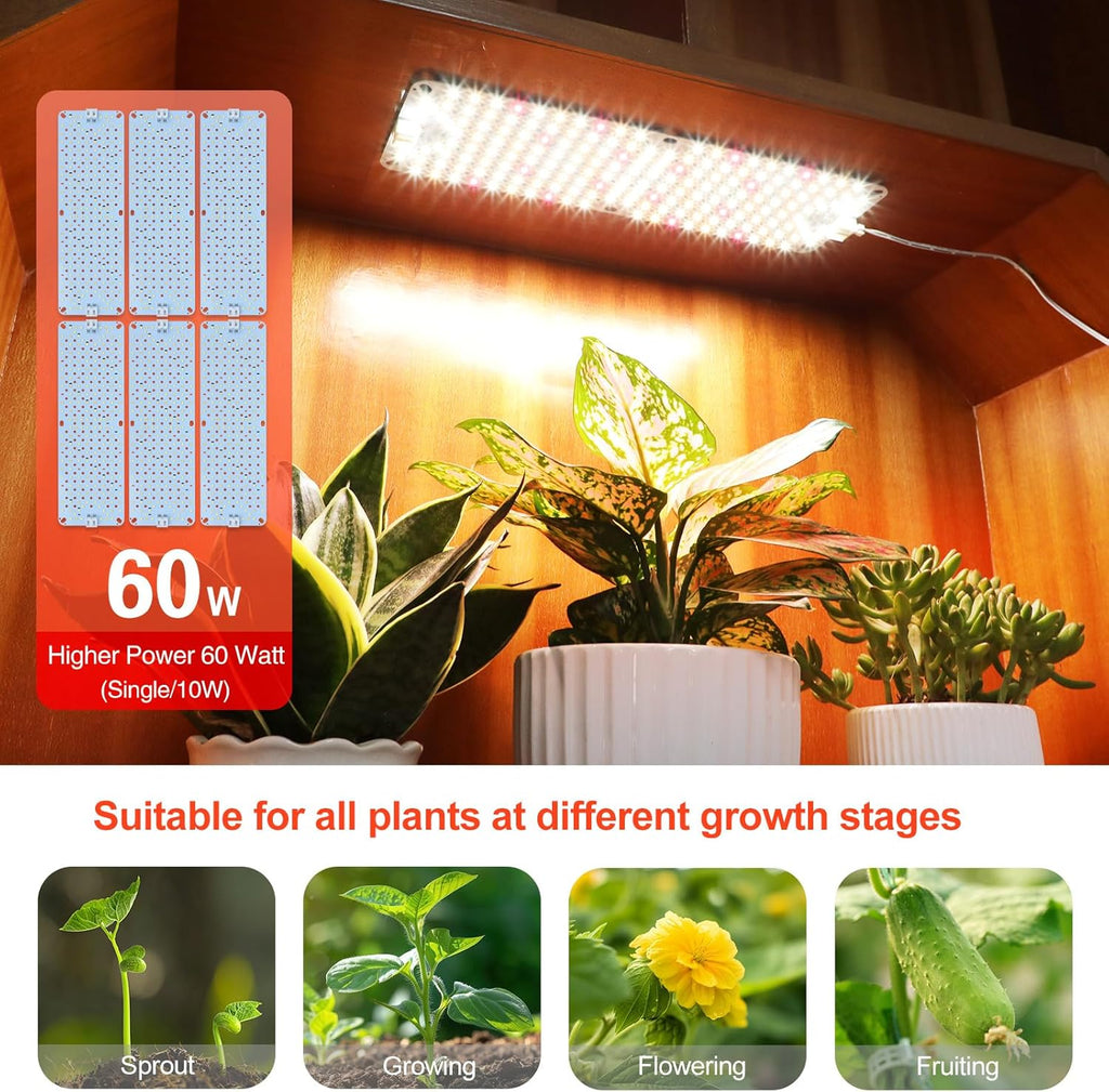 6-Pack Panel Grow Lights for Indoor Plants, FECiDA 2026 LED Plant Grow Light for Under Cabinet Plants, Full Spectrum