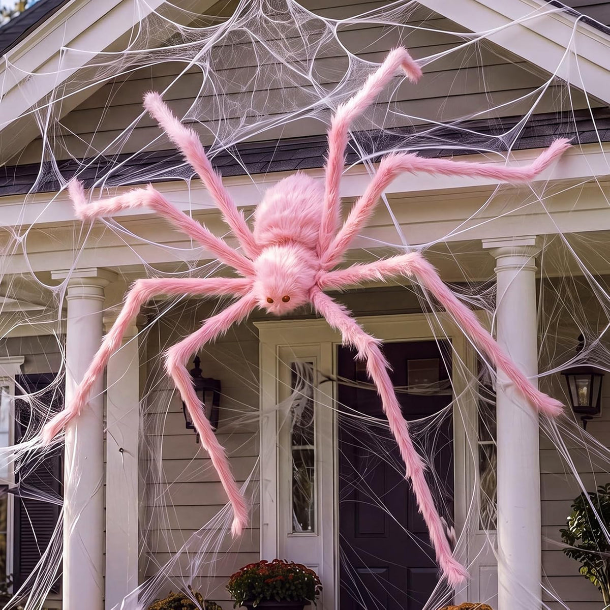 1100 Sqft Black Halloween Spider Web Decor with 60 Fake Spiders 12 Bats