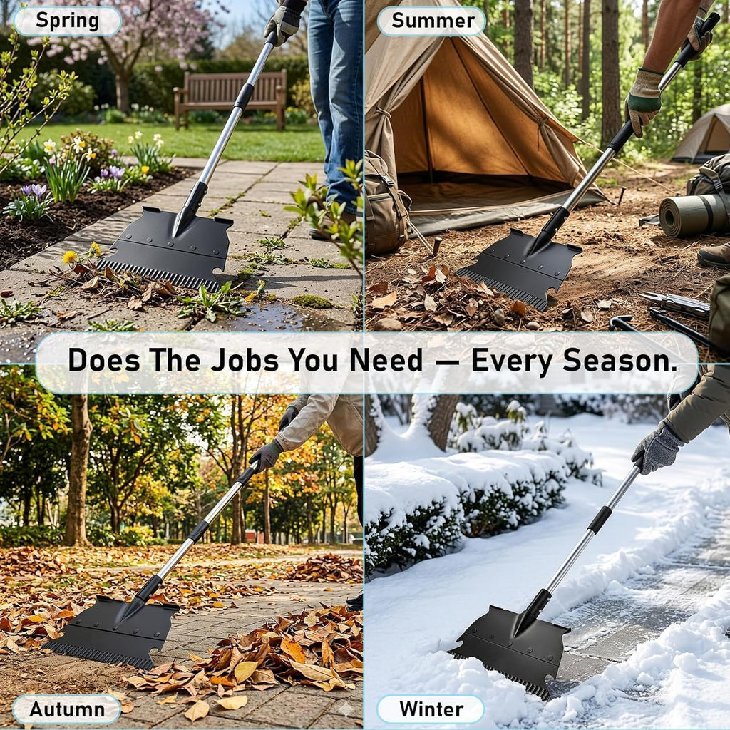 Garden Flat Shovel, 50" Weed Removal Tool with Detachable Pole, Manganese Steel Weeding Shovel with Reinforced Rib &