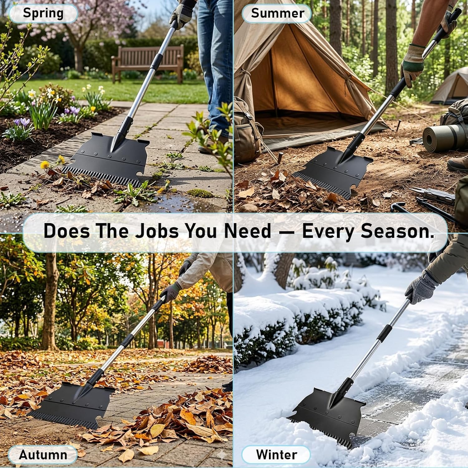 Garden Flat Shovel, 50" Weed Removal Tool with Detachable Pole, Manganese Steel Weeding Shovel with Reinforced Rib &