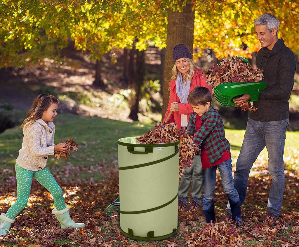 Collapsible Garden Canvas Pop Up Yard Waste Bin - 30 Gallon Leaf Bag Holder | Canvas Fabric, Collapsible Design, Drain
