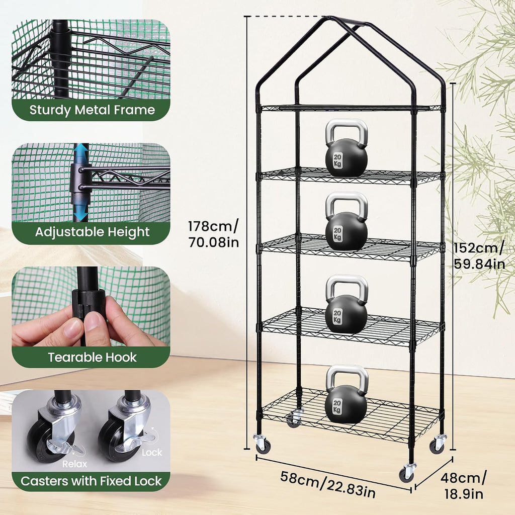 DazSpirit 4-Tier Mini Indoor Greenhouse with Grow Light, 70 x 23 x 19 in | Portable Plant Stand with PVC Cover