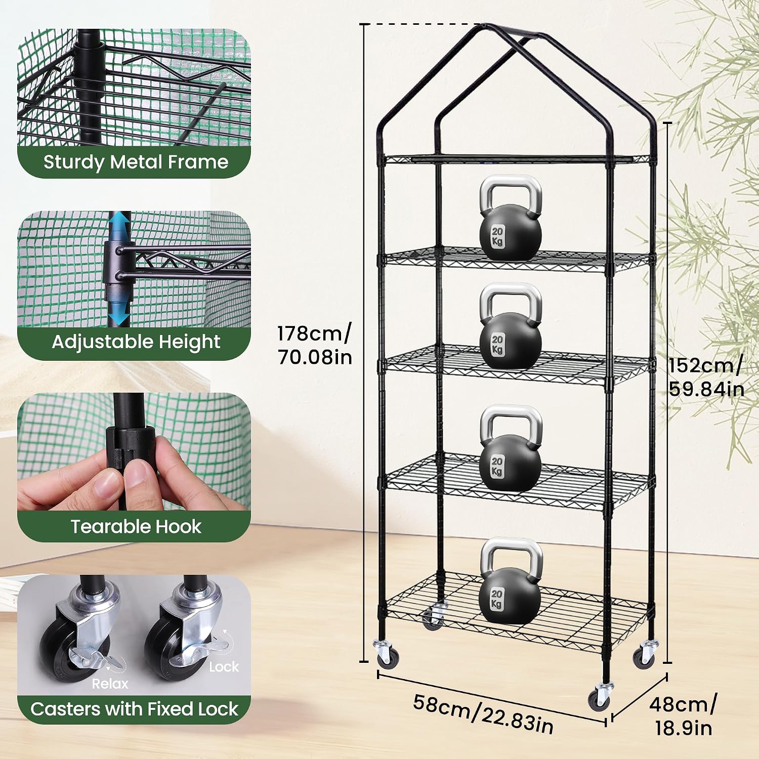 DazSpirit 4-Tier Mini Indoor Greenhouse with Grow Light, 70 x 23 x 19 in | Portable Plant Stand with PVC Cover