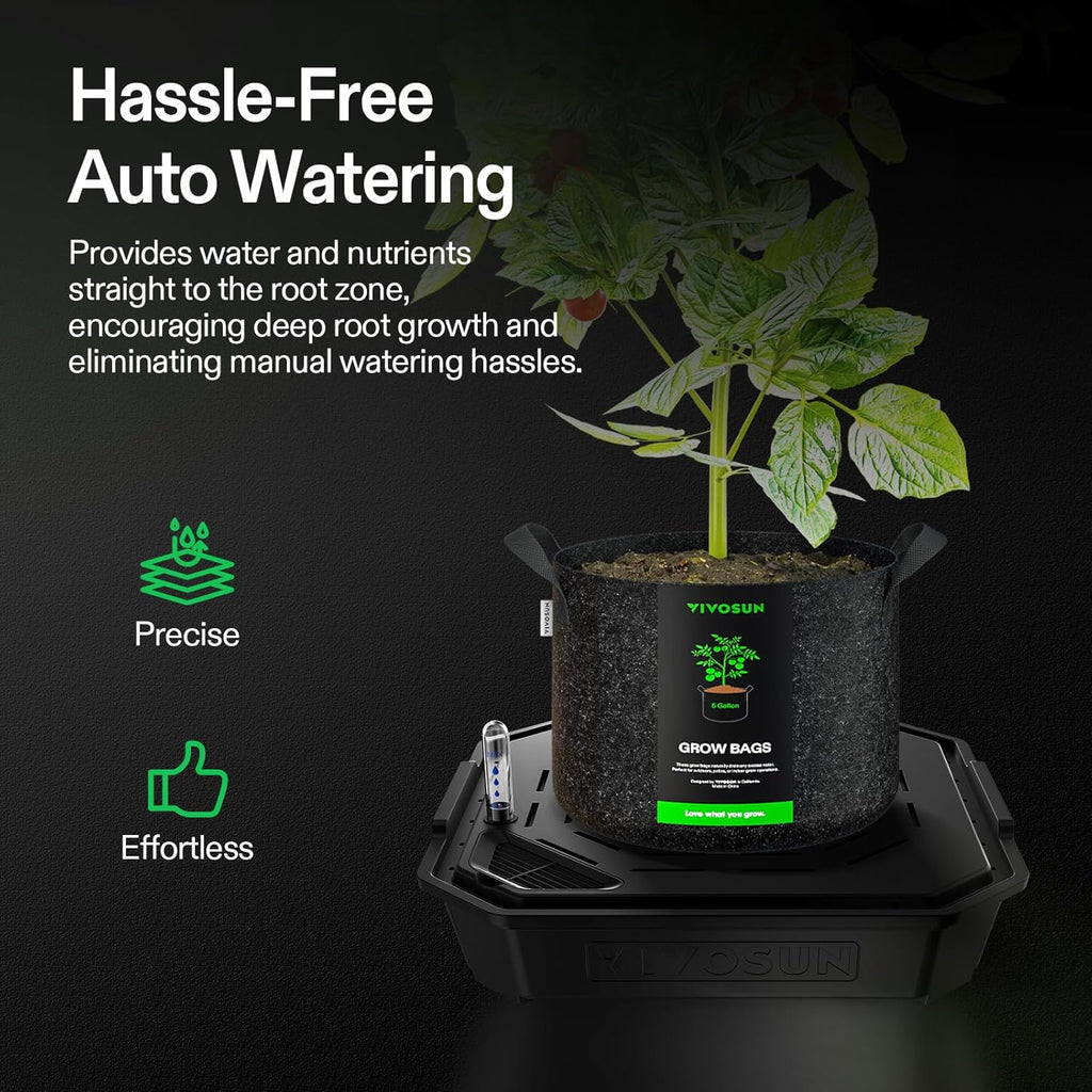 VIVOSUN 4-Pack FlexFeed Self-Watering Pots with Grow Bags, Auto Irrigation | Water Meter & Maintenance Window, for Use