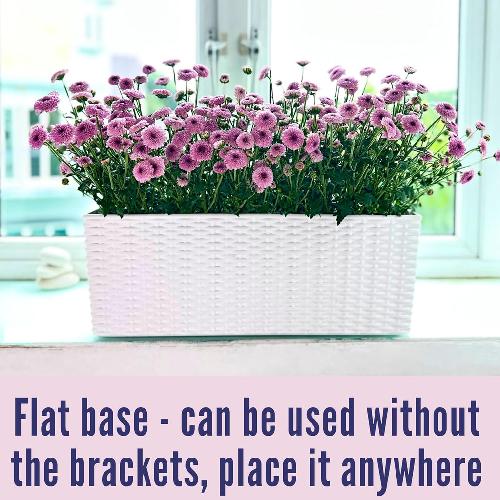 LaLaGreen Deck Railing Planter Box (20 Inch, 4 Pack) White Rectangular Window Flower Boxes with Bracket, Self Watering