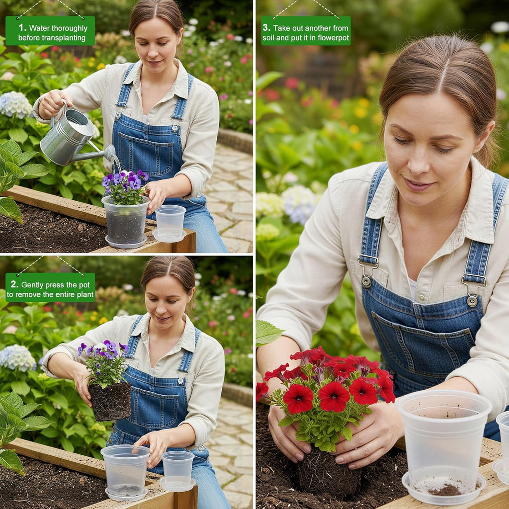 5/6/7/10 Inch Clear Nursery Pots with Drainage & Saucers 16PCS , Plant Large Pots with Labels, Seedling Tool & Hole