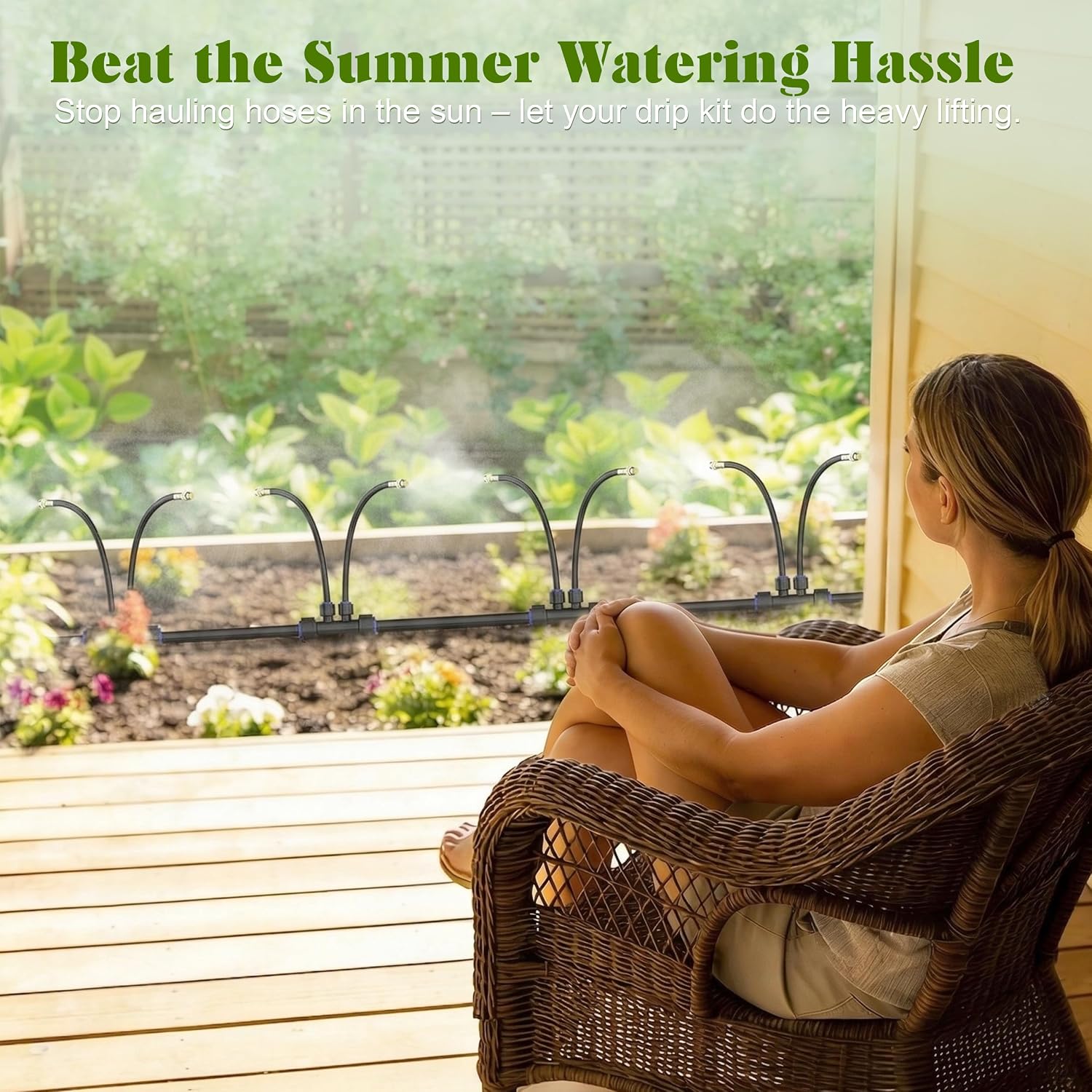 Drip Irrigation System for Garden, Automatic Watering System with Adjustable 360° Copper Spray Nozzles, DIY Drip