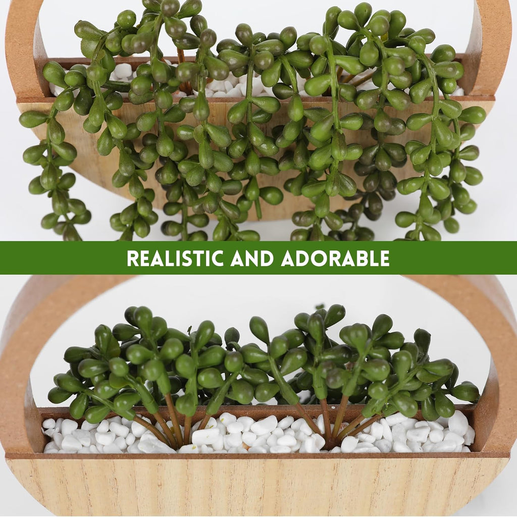 2pcs Artificial Succulents Hanging Plants 12.2'' Fake String of Pearls in Pot with 8.3'' Lanyard for Indoor Outdoor