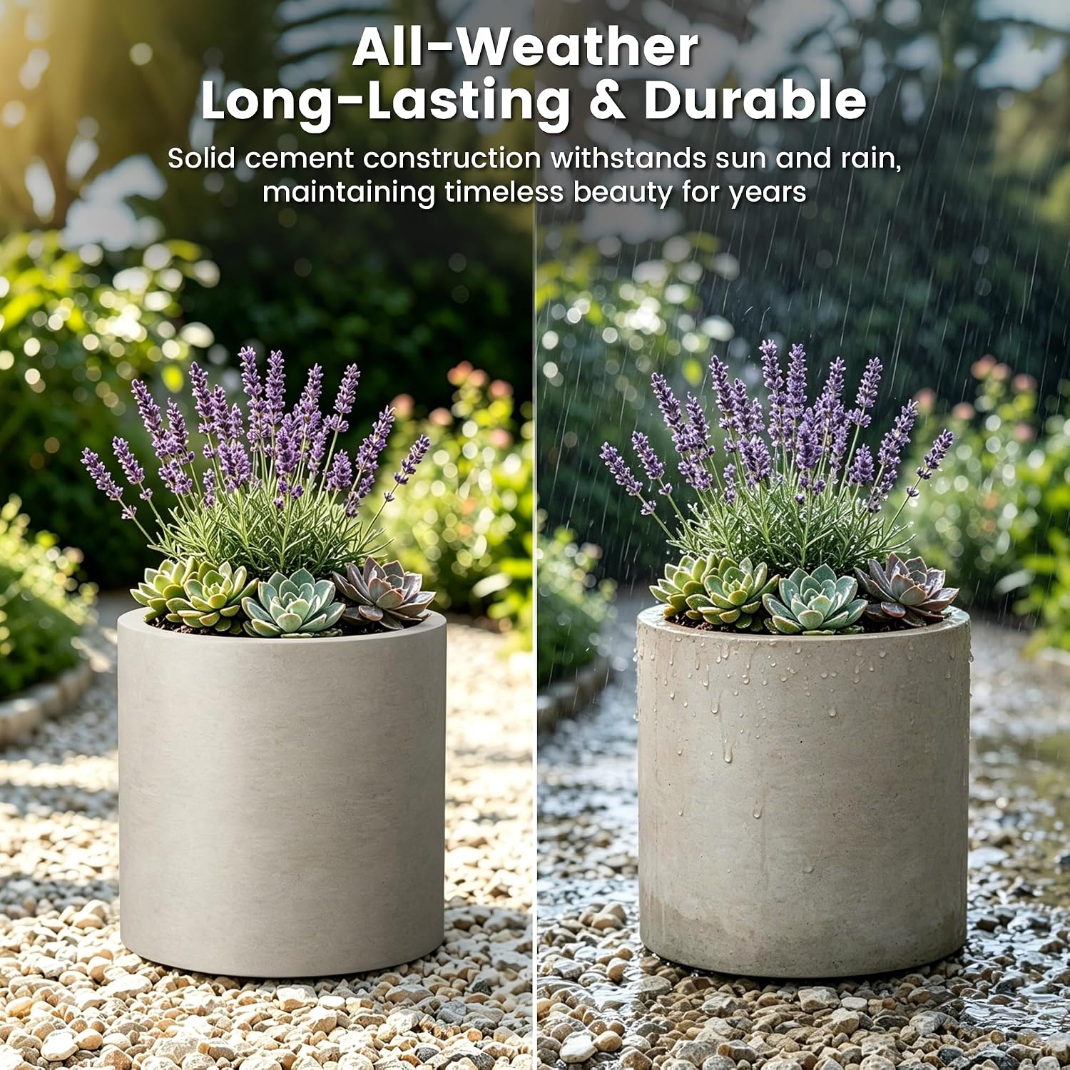 Kante Accent Round Cylinder Weathered Concrete Planter 12.6" Tall, Outdoor | Rubber Plug for Indoor, Drainage for