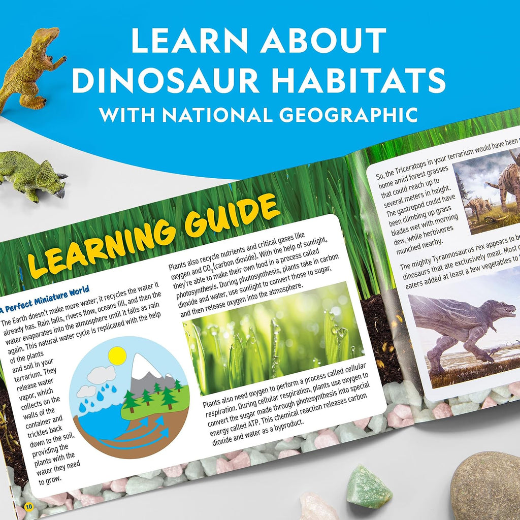 National Geographic Light-Up Dinosaur Terrarium Kit for Kids Ages 6+ | Real Plants and Gemstones, Night Light, Dino