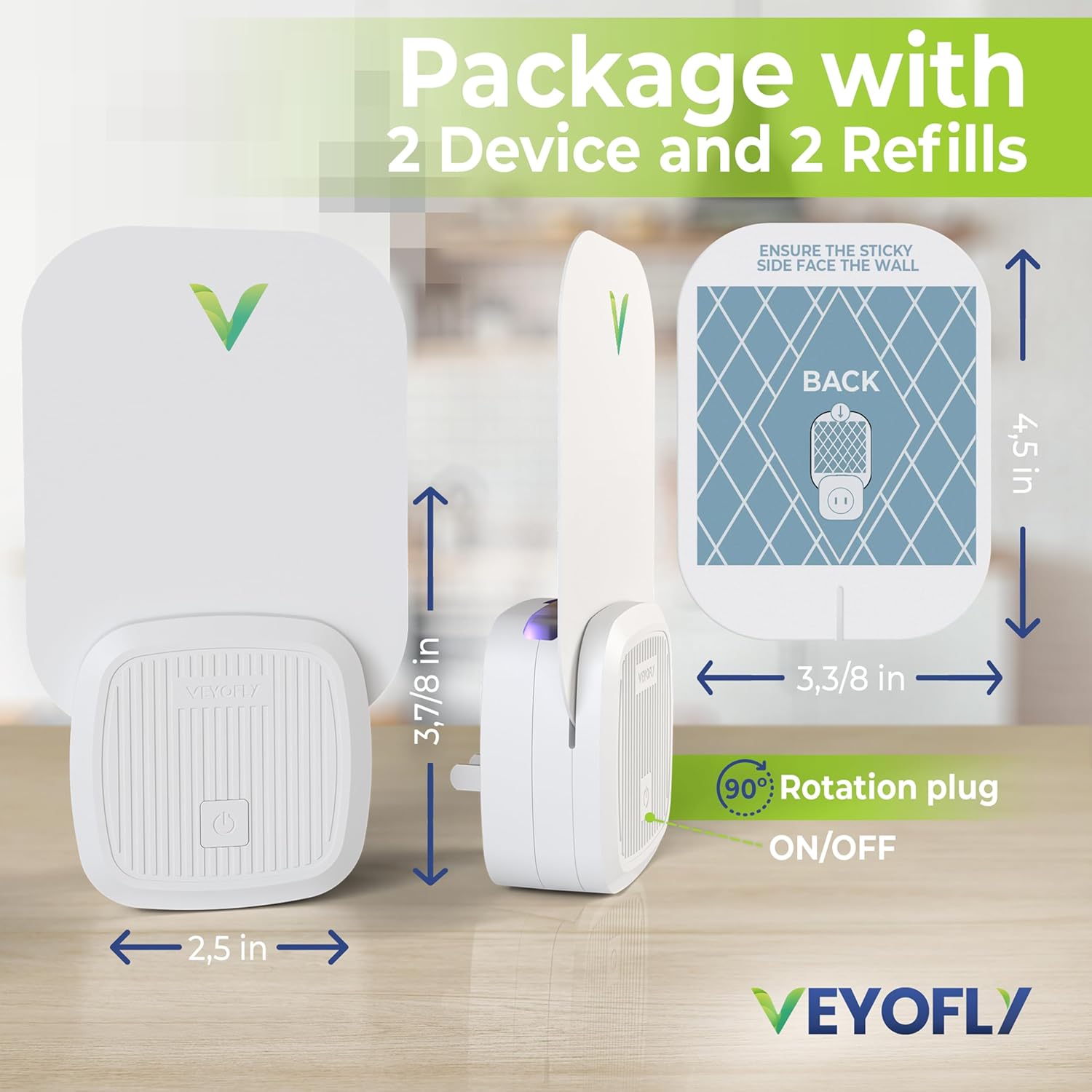 VEYOFLY Fruit Fly Traps Indoor Plug-in UV, Gnat Trap, 2 Device + 2 Refills | UV light attracts insects to glue cards