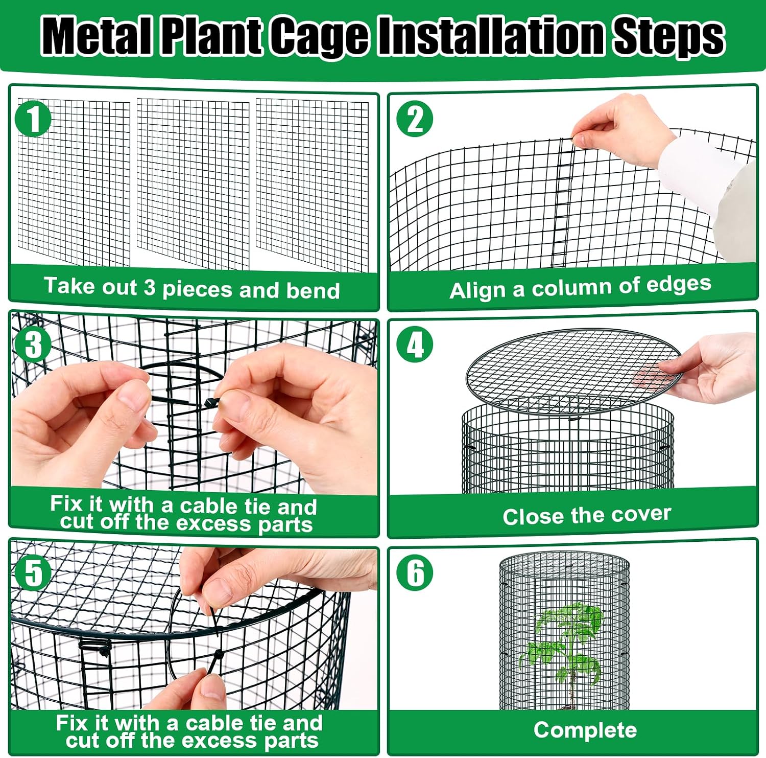 10 Pack Wire Plant Protector with Cover, 16"x12" | Detachable Metal Plant Protectors Mesh, Garden Plant Protectors for