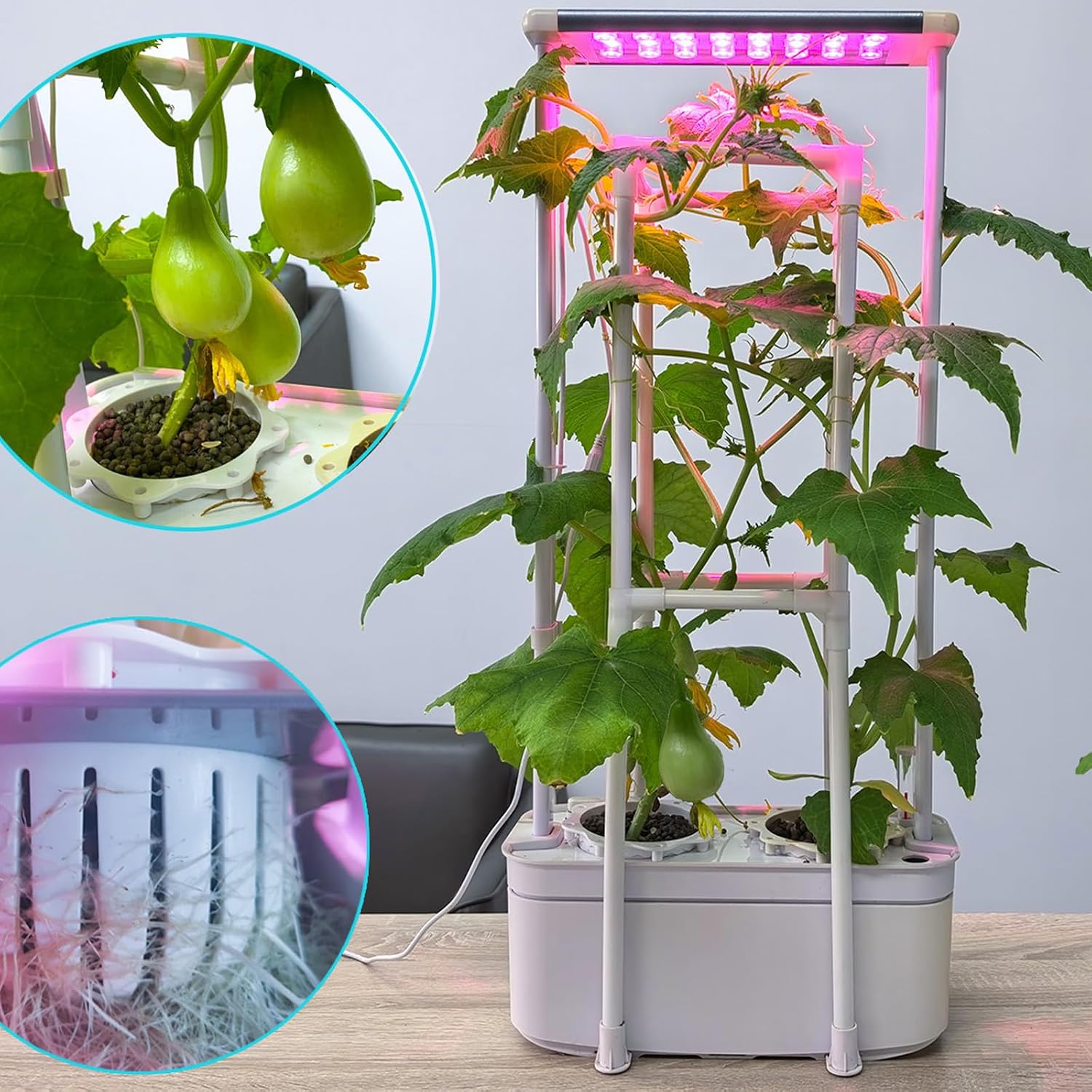 Tall Hydroponics Growing System kit with Height Adjustable Light & Trellis | Hydroponic Indoor Gardening System Tower