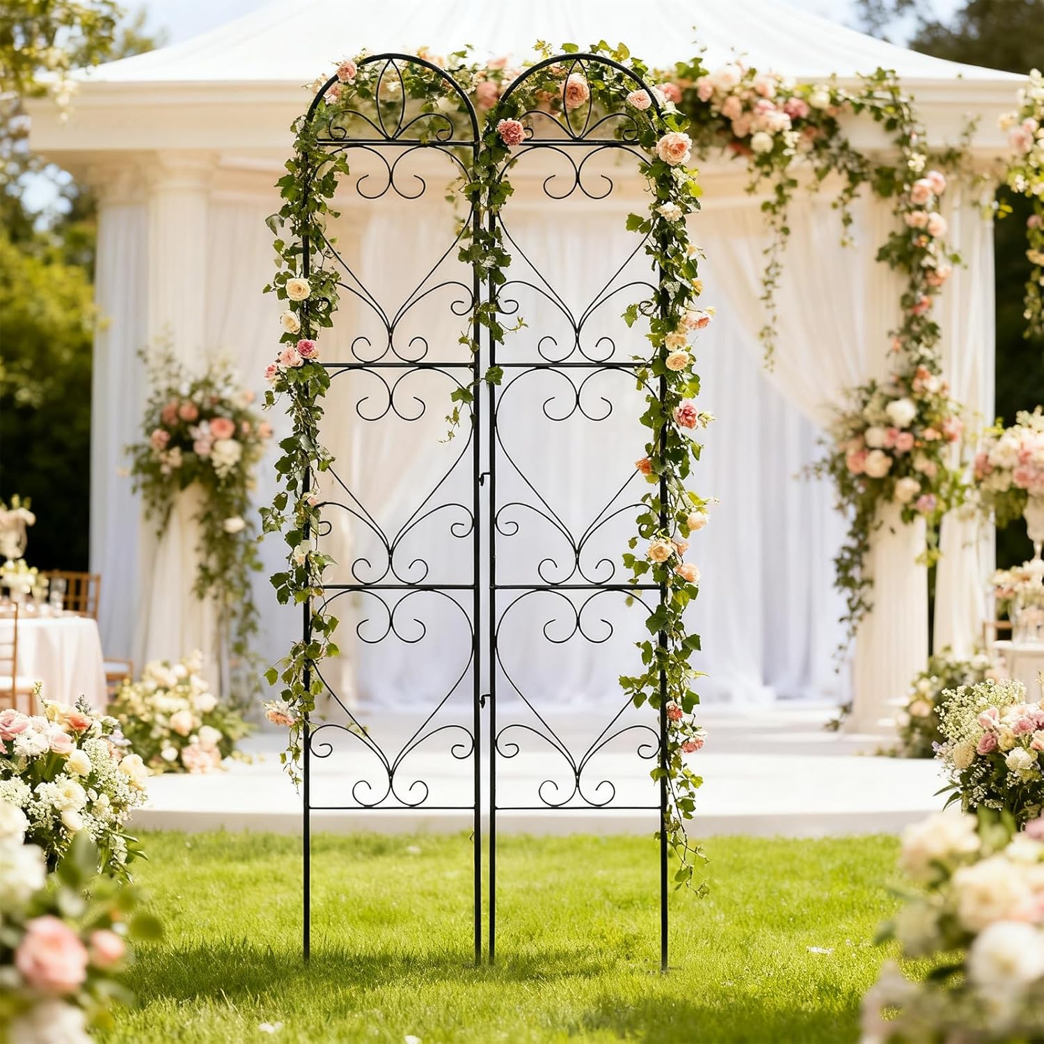 2 Pack Garden Trellis, Metal Trellis for Outdoor Climbing Plants | Sturdy Plant Support Frame for Roses, Vines &