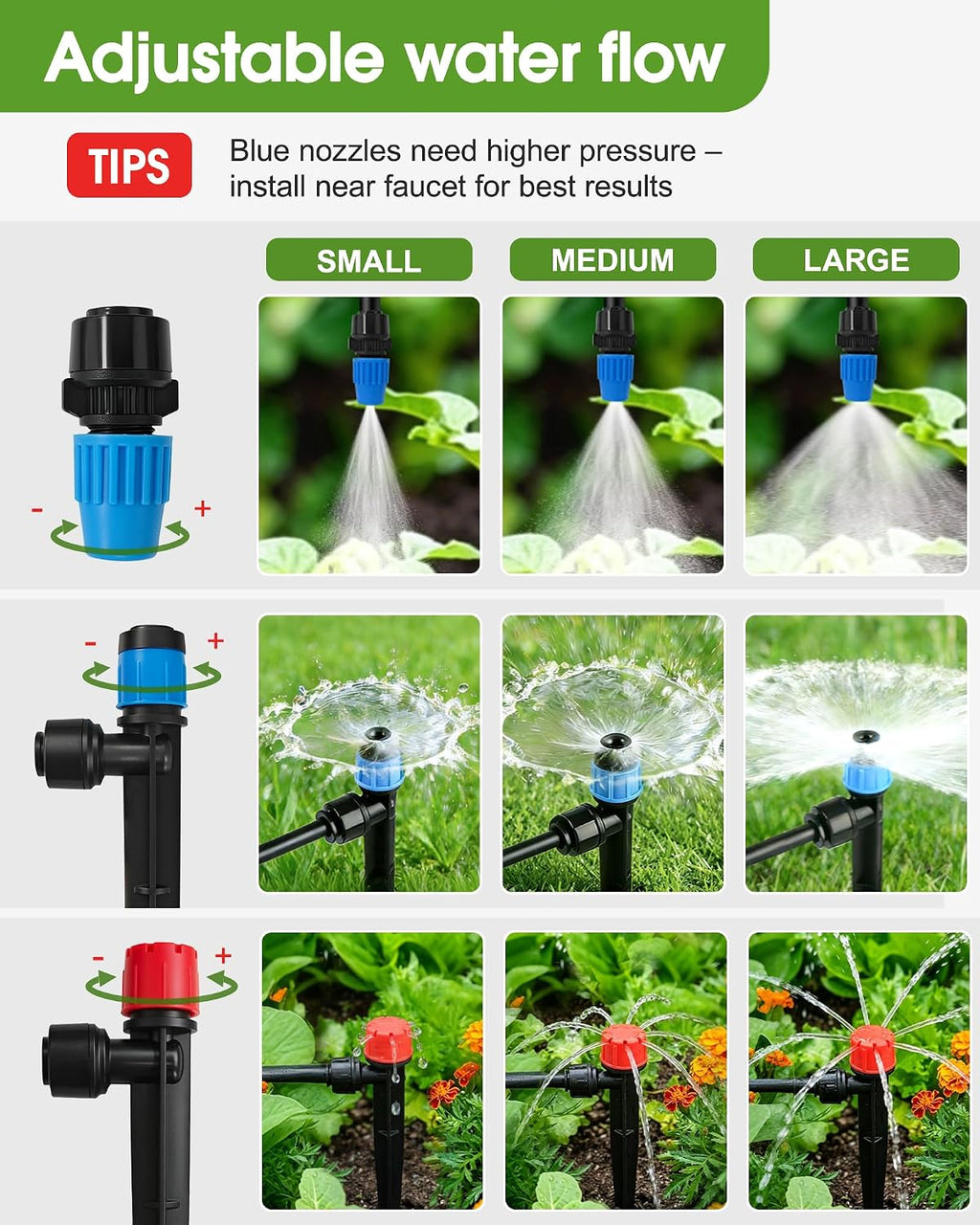 240FT Drip Irrigation System Kit, Quick-Connect Garden Watering System | 20FT 1/2" main, 200FT 1/4" drip line