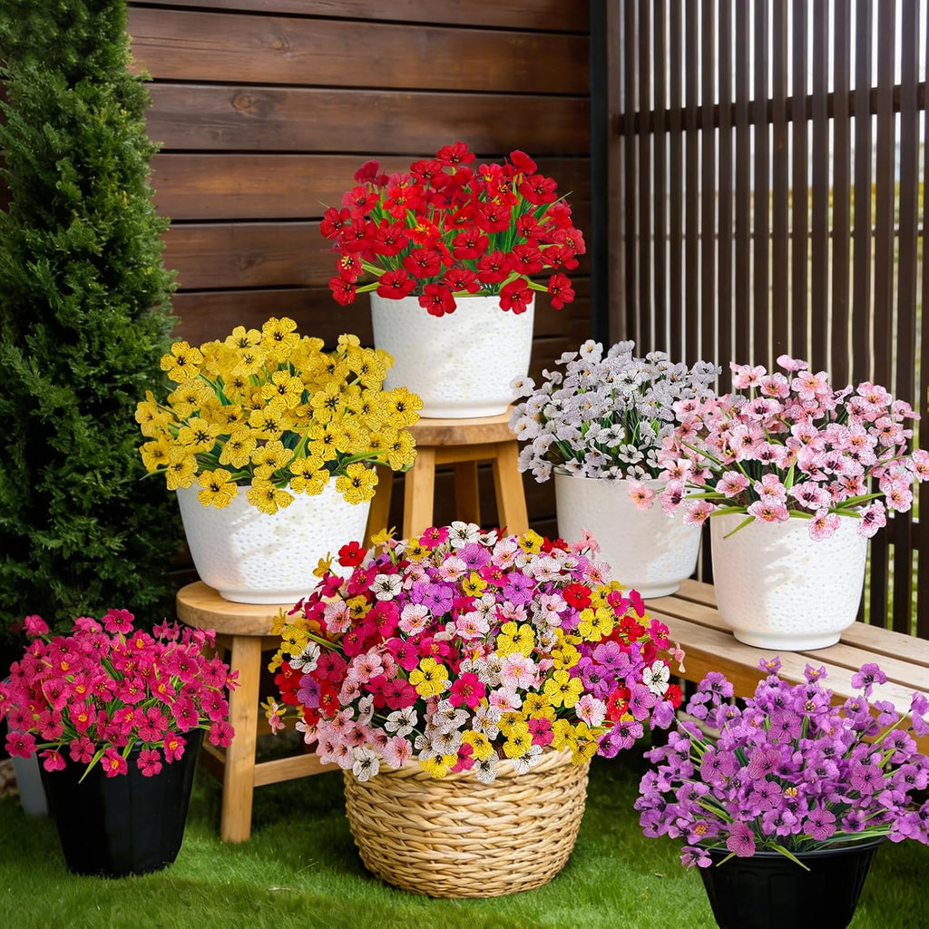 Artificial Flowers for Outdoors, 72 Bundles UV Resistant Faux Flowers No Fade Fake Plastic Plants for Outside Indoor
