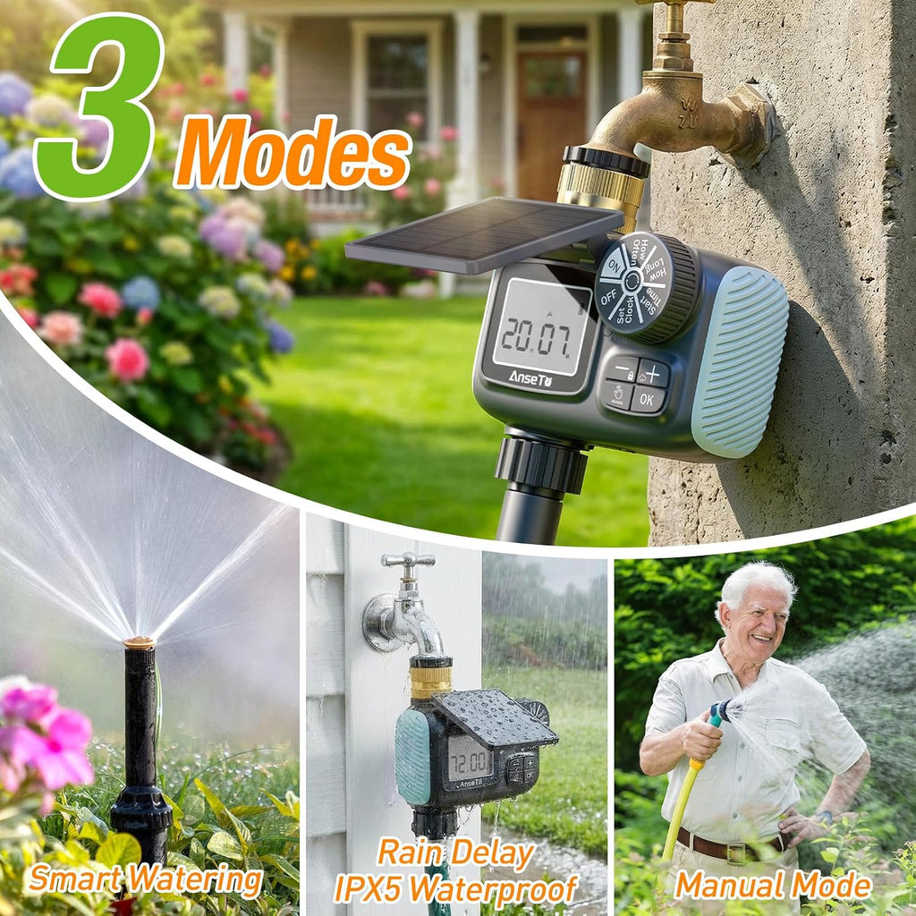 Solar Type-C Rechargeable Sprinkler Water Timer for Garden Hose Lawn | Programmable Intelligent Automatic Faucet System