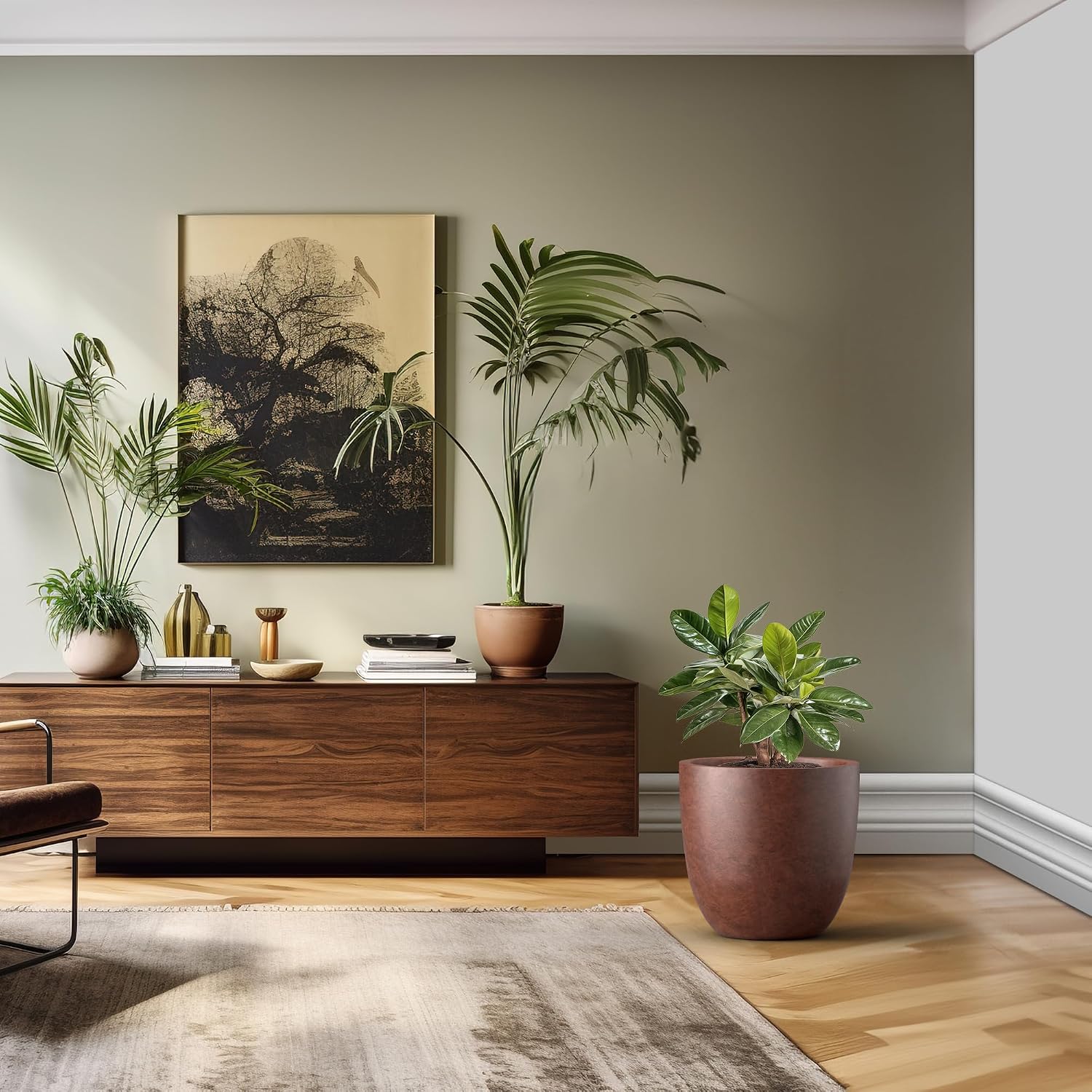 Kante Large Round Bowl Rusty Concrete Planter 18" Dia, Outdoor | Rubber Plug for Indoor, Drainage for Garden