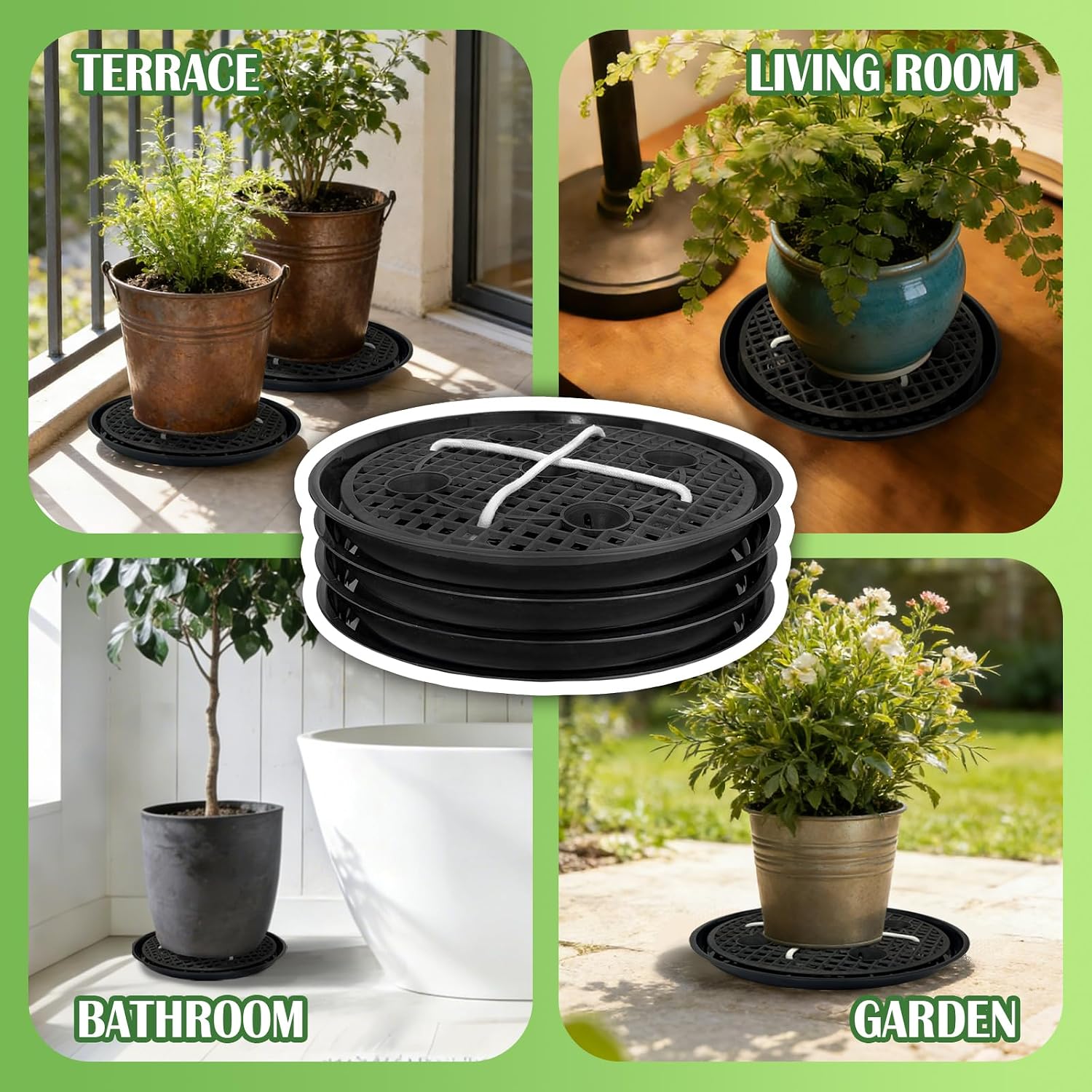 4 Pcs 14'' Self-Watering Pot Base, Auto-Irrigation System Plant Bottom | Saucer Stand for 5 Gallon Fabric Pot, Auto