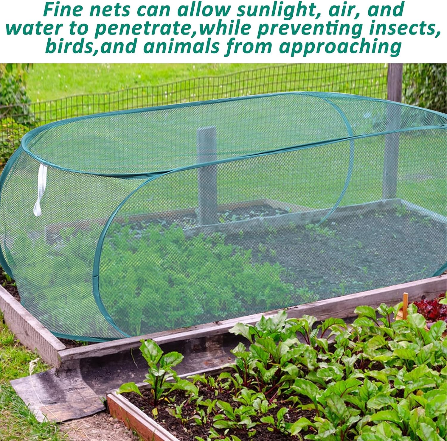 3 Pcs 39" x 18" x 16" Pop Up Garden Plants Cover with 24 Ground Nails, Mesh Netting Covers Net Cage Guard Protector for