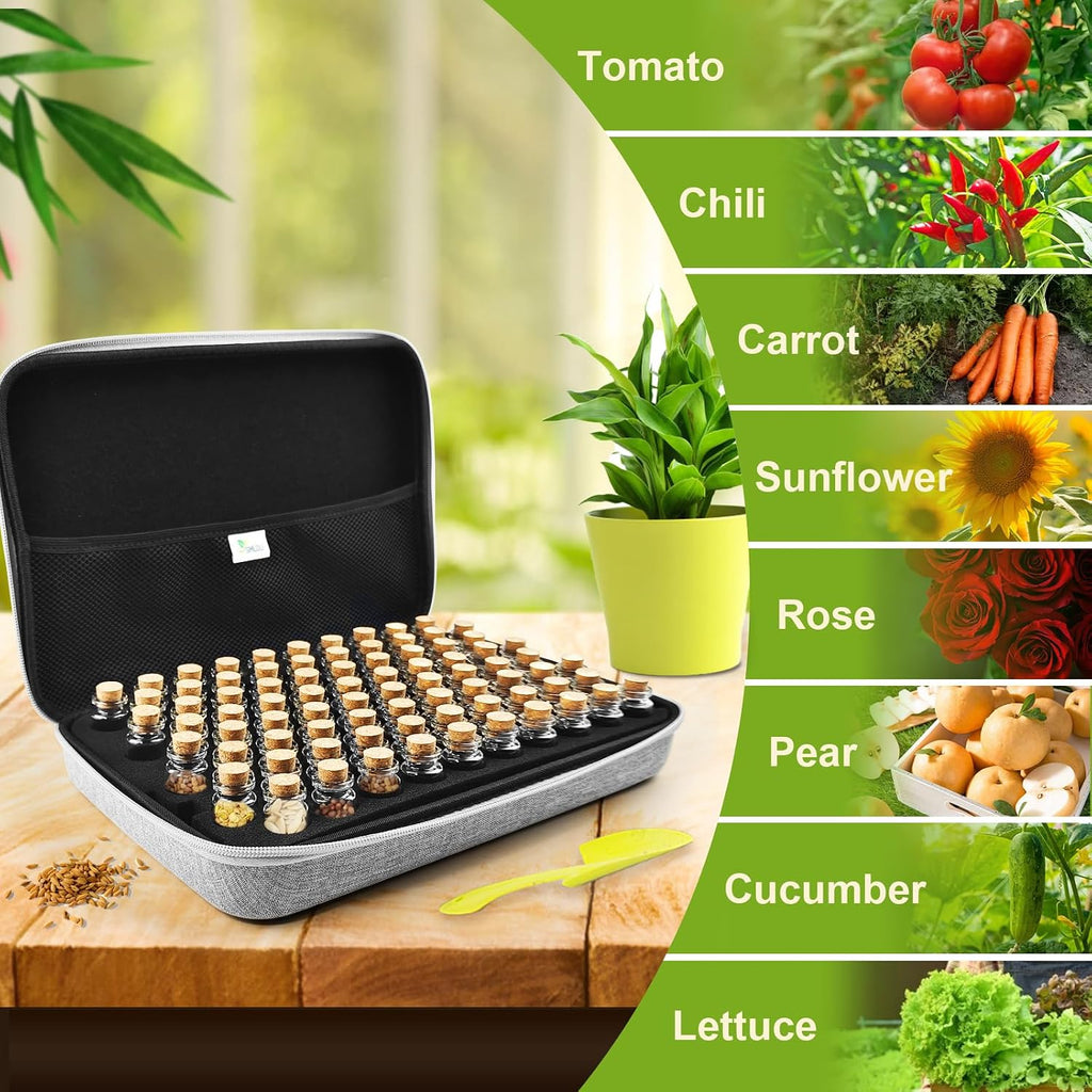 【80 Slots】 Seed Storage Organizer, Sturdy Seed Organizer Storage Box with Dual Zipper Bag and 84Pcs Label Stickers