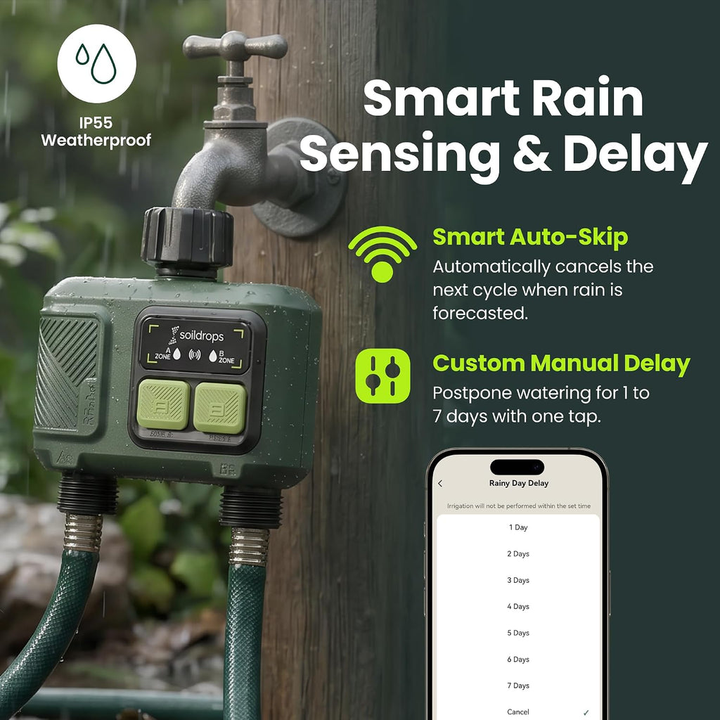 WiFi Water Timer Smart Irrigation Controller with Gateway | 984ft RF range, 8-month battery life, weather delay, OTA