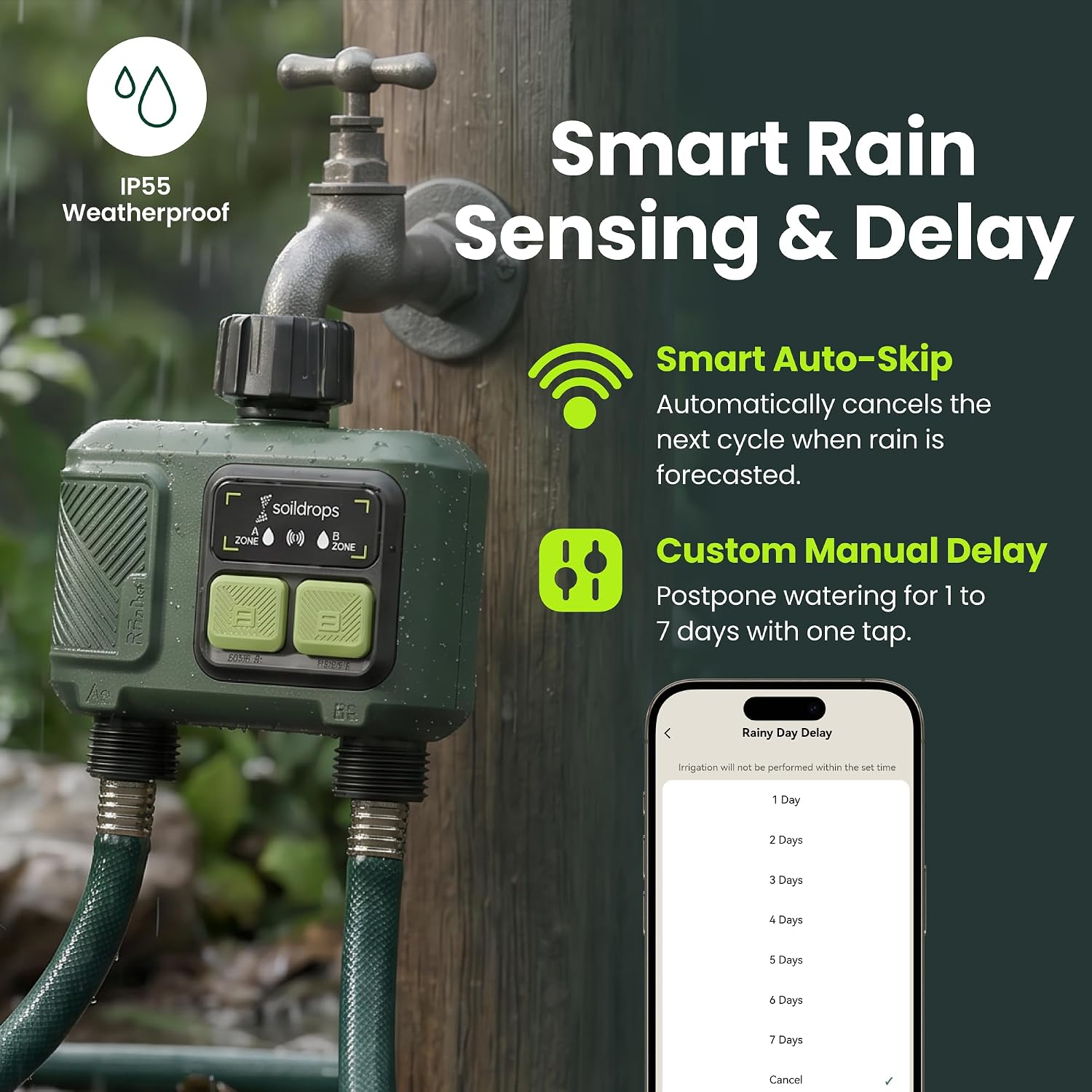WiFi Water Timer Smart Irrigation Controller with Gateway | 984ft RF range, 8-month battery life, weather delay, OTA