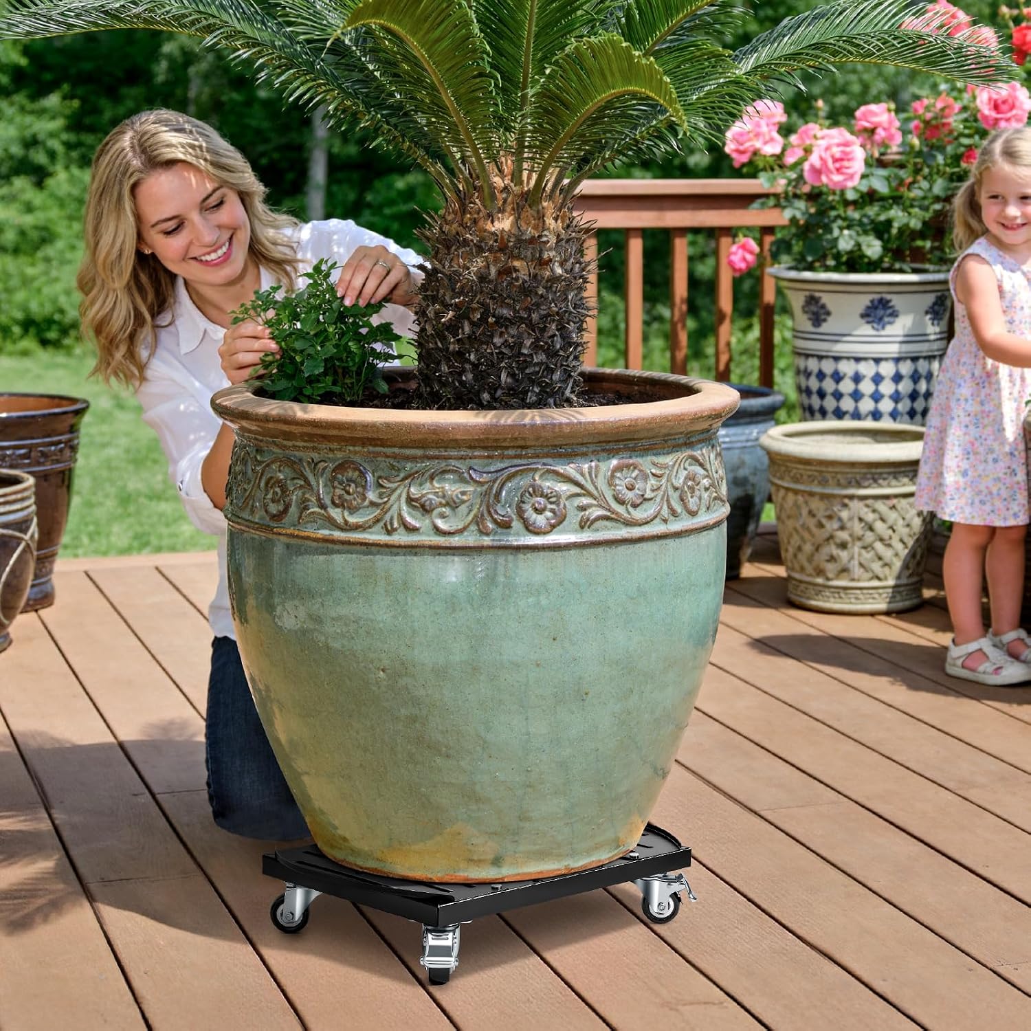 KEDSUM 15-20 Inch Plant Caddy with Wheels, Anti-Tip 4-Wheel 800LBS Heavy Duty Plant Stand, Adjustable Steel Panel for