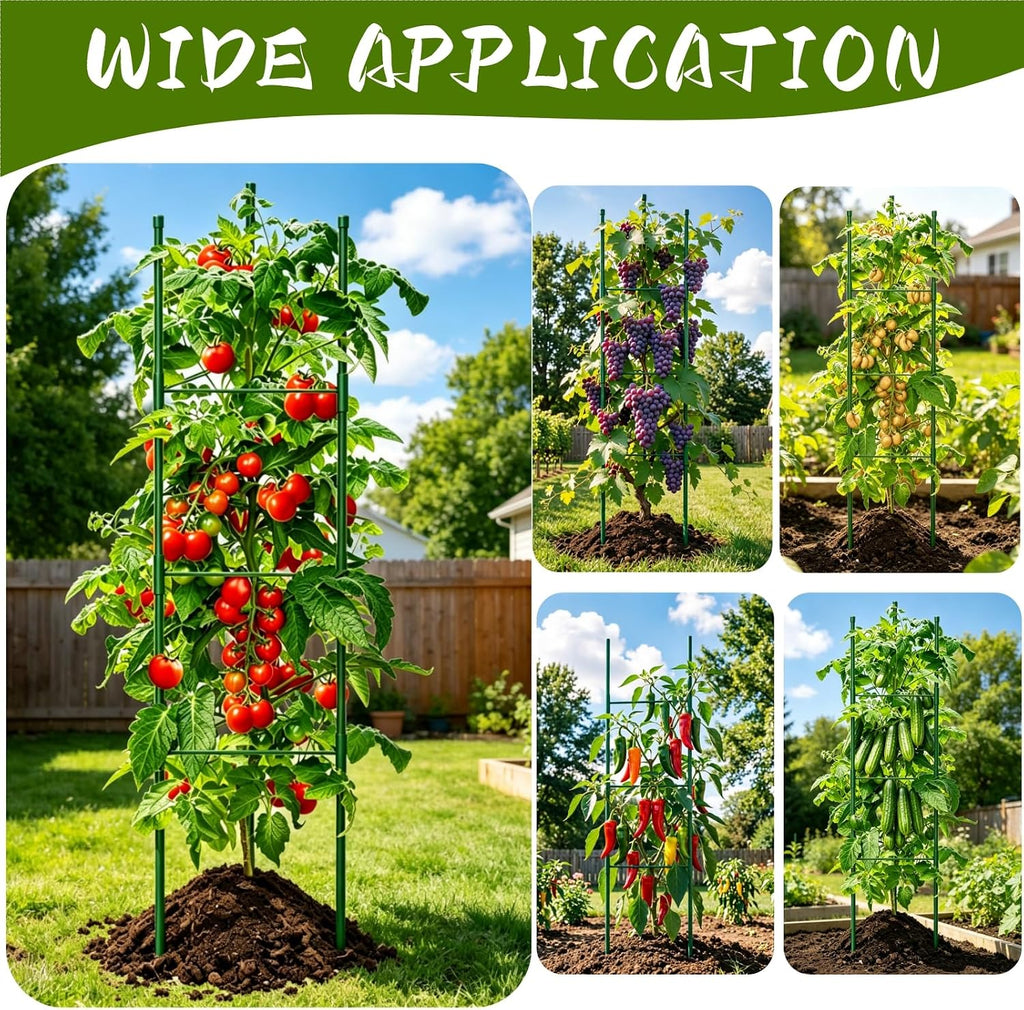 6 Pack Tomato Cages for Garden, 51.2 Inch Tall Adjustable Tower Tomato Trellis for Raised Garden Bed, Heavy Duty Metal