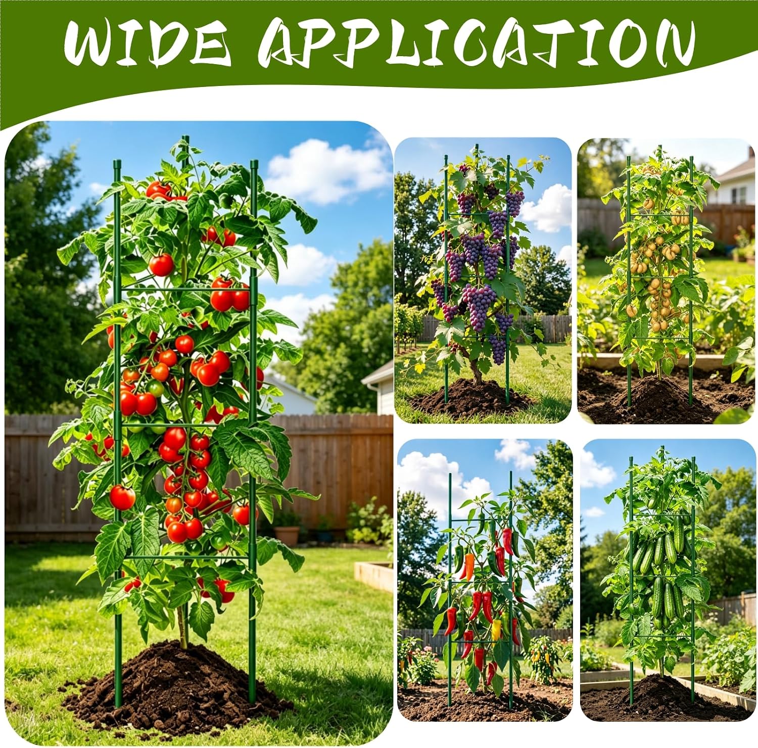 6 Pack Tomato Cages for Garden, 51.2 Inch Tall Adjustable Tower Tomato Trellis for Raised Garden Bed, Heavy Duty Metal