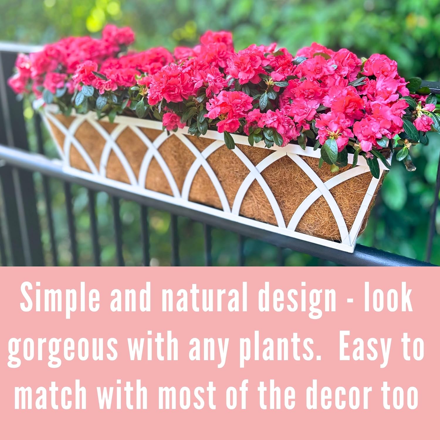 LaLaGreen Deck Railing Planter Outdoor (2 Pack, 30") Rectangular Window Flower Box with Coco Liner, White Metal Wall
