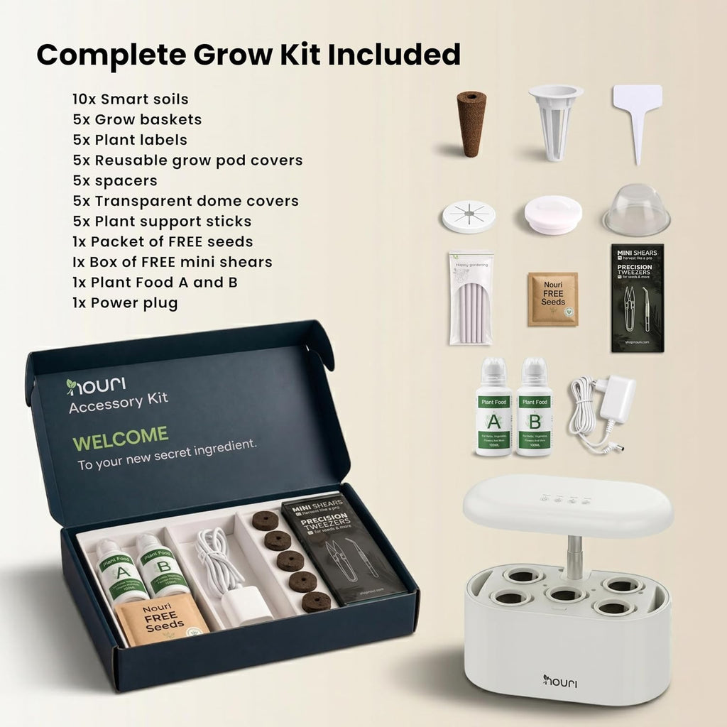Nouri Hydroponics Growing System, 5 pod Smart Indoor Herb Garden Kit with LED Grow Lights, Hydroponic Herb Garden