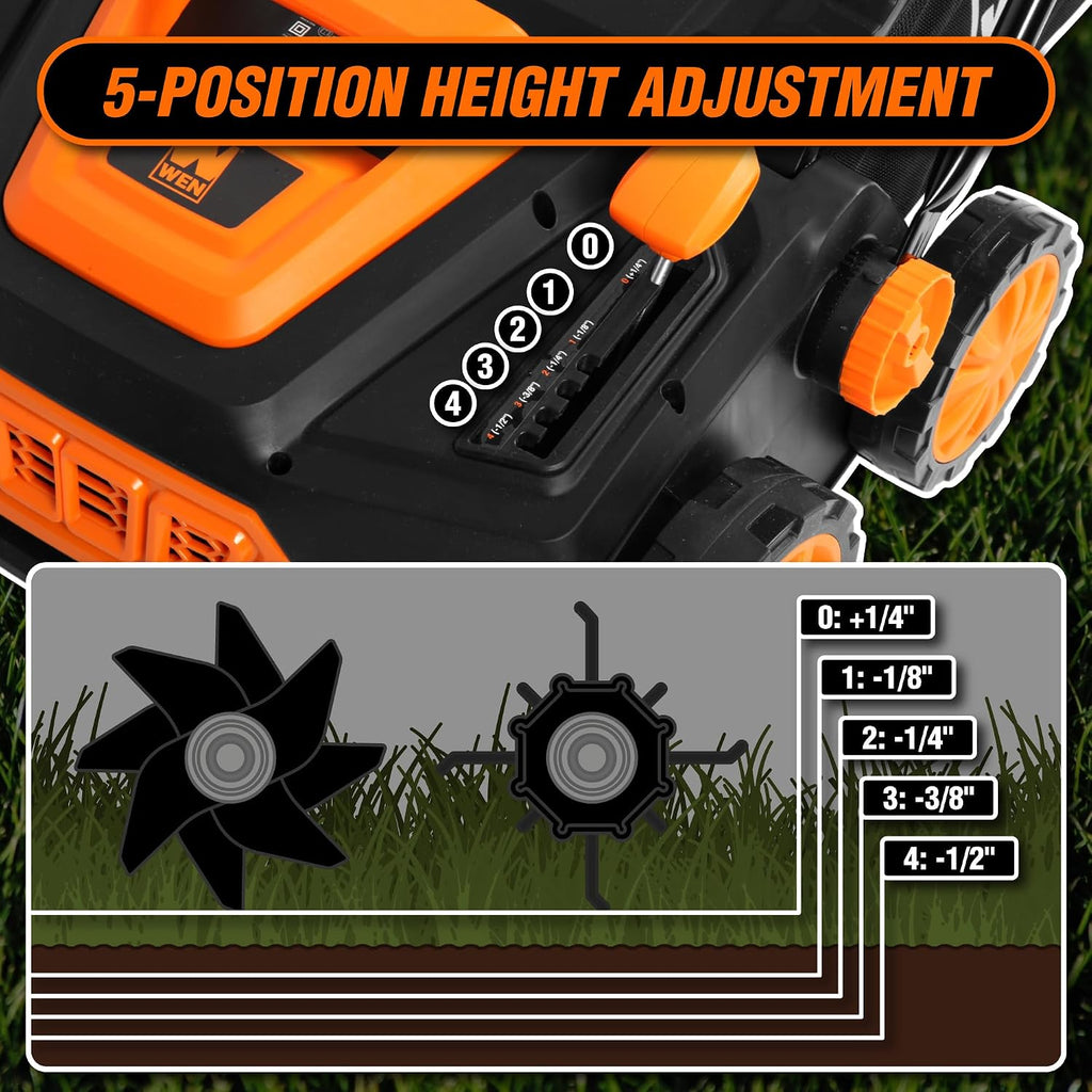 WEN 15-Inch 13-Amp 2-in-1 Electric Dethatcher and Scarifier with 12-Gallon Collection Bag (DT1315)