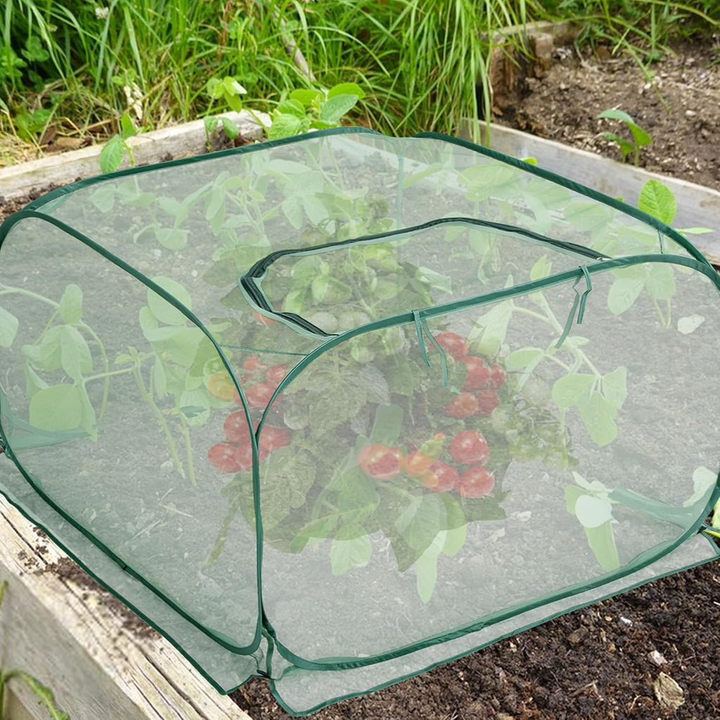 2 Pcs Pop Up Mesh Plant Cover, 35" x 35" x 27.5" Foldable Plant Protector Mesh Plant Enclosure, Garden Net Cage Guard
